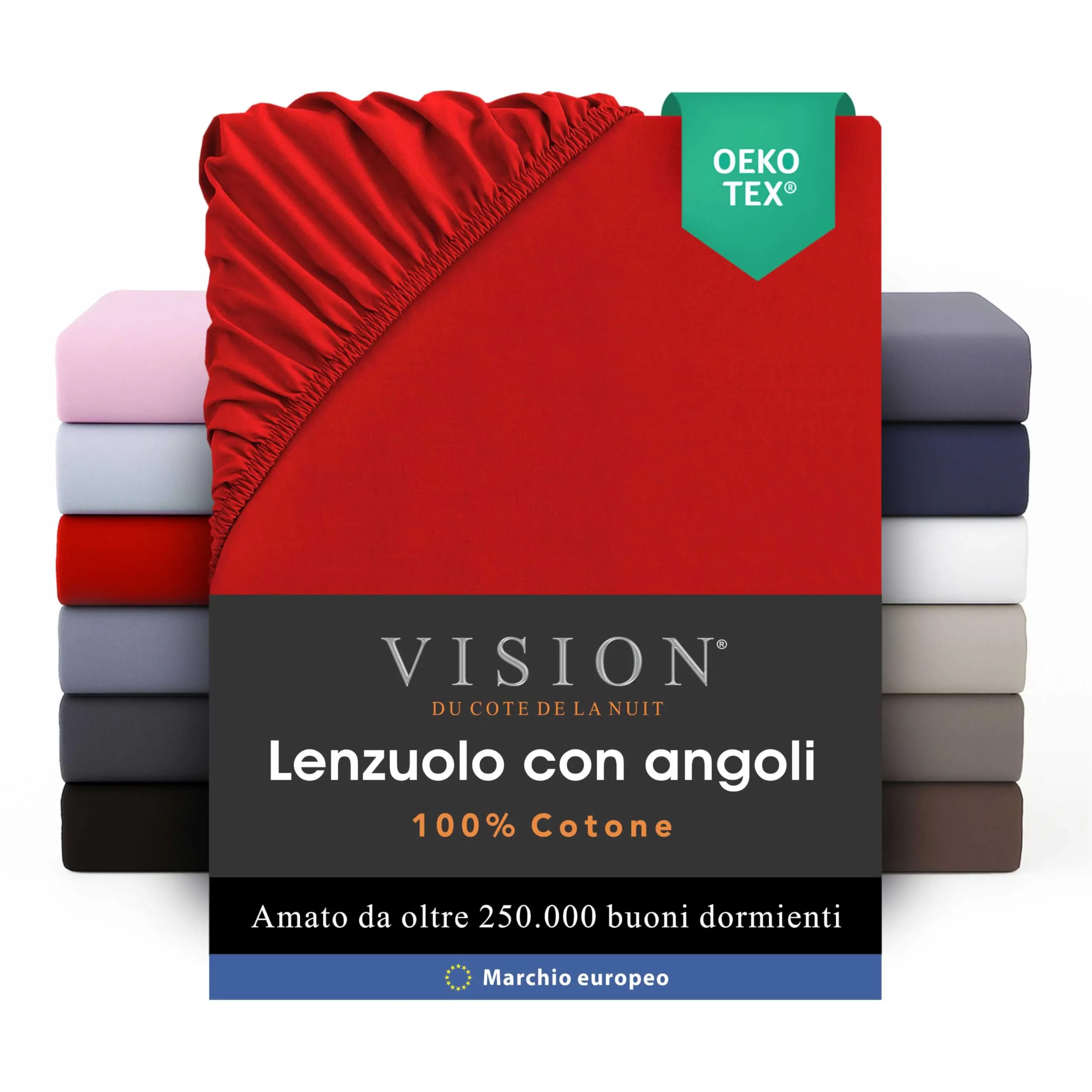VISION Lenzuolo con angoli 100% cotone, Letto singolo 90 x 190 cm, Rosso - immagine 1