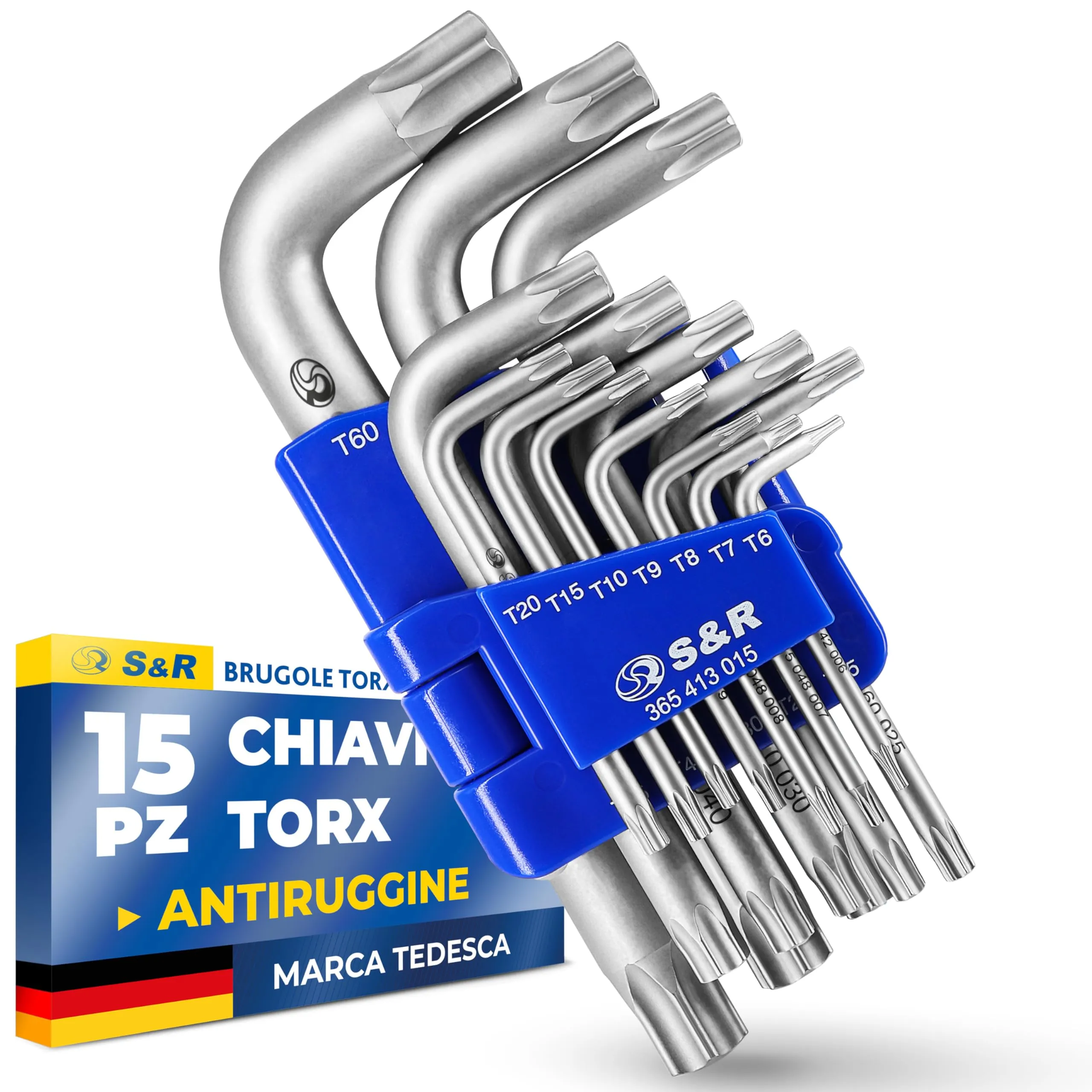 S&R Set Chiavi Torx 15 pz. TX6-TX60 con supporto pieghevole - immagine 1