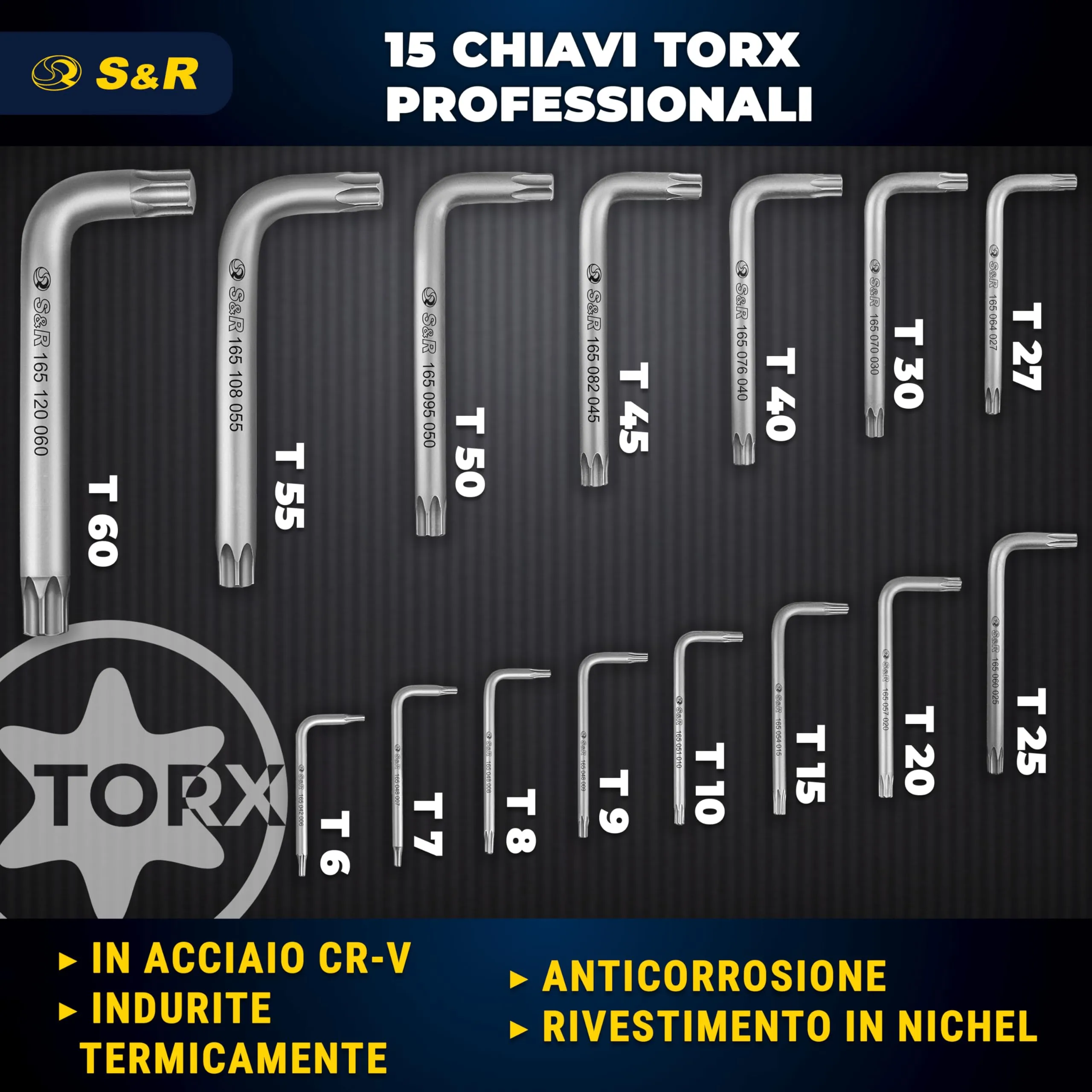 S&R Set Chiavi Torx 15 pz. TX6-TX60 con supporto pieghevole - immagine 2