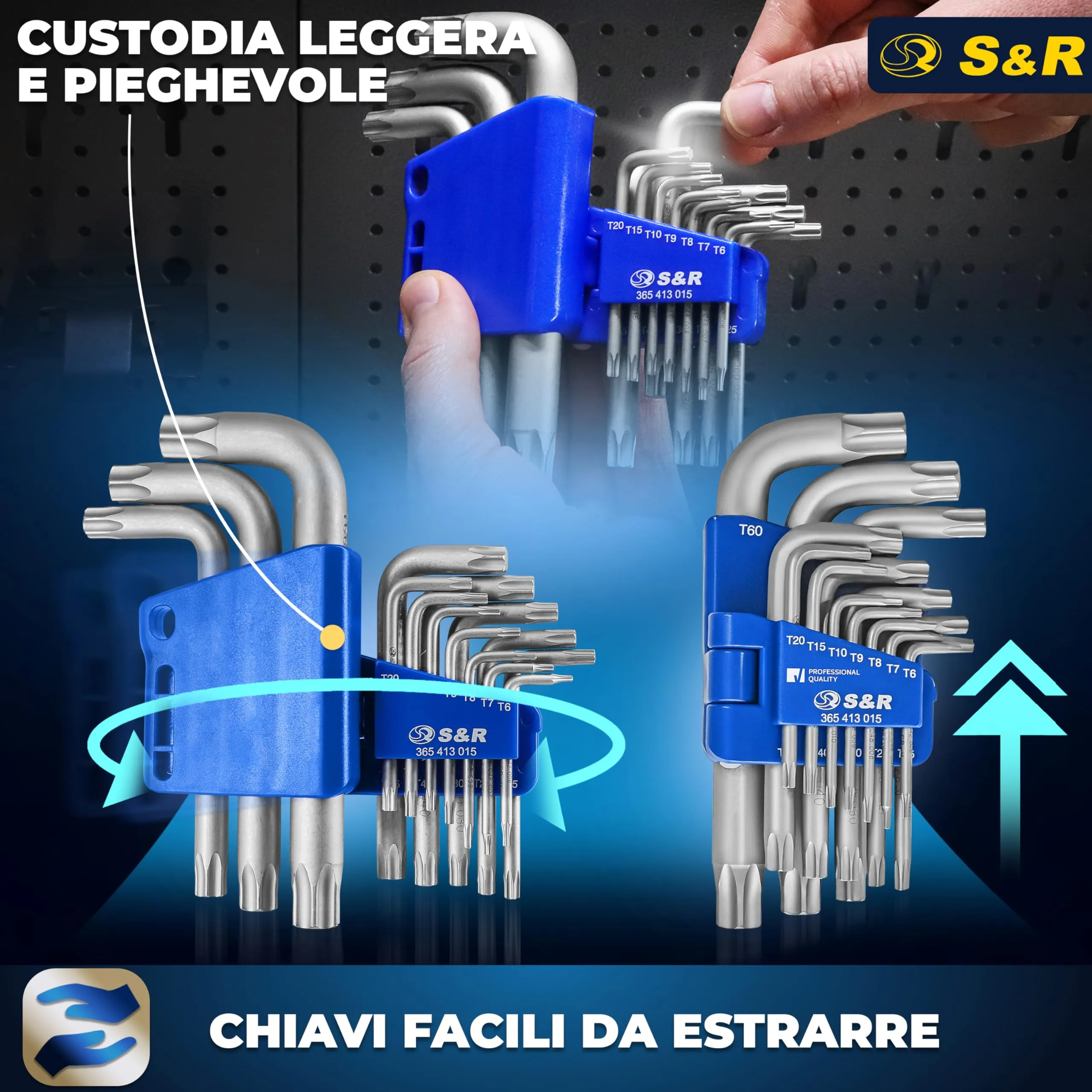 S&R Set Chiavi Torx 15 pz. TX6-TX60 con supporto pieghevole - immagine 6
