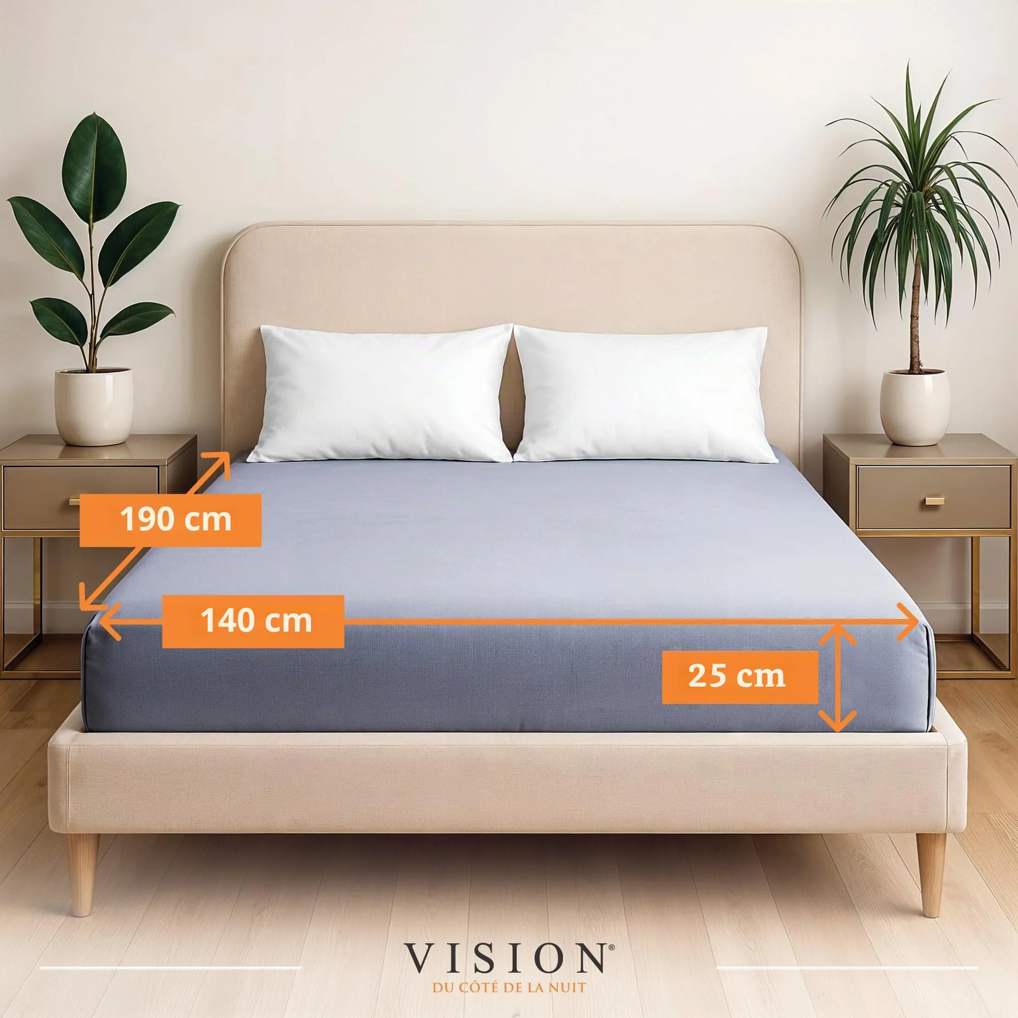 VISION Lenzuolo con angoli 100% cotone, 140 x 190 cm, Grigio Perla - immagine 2