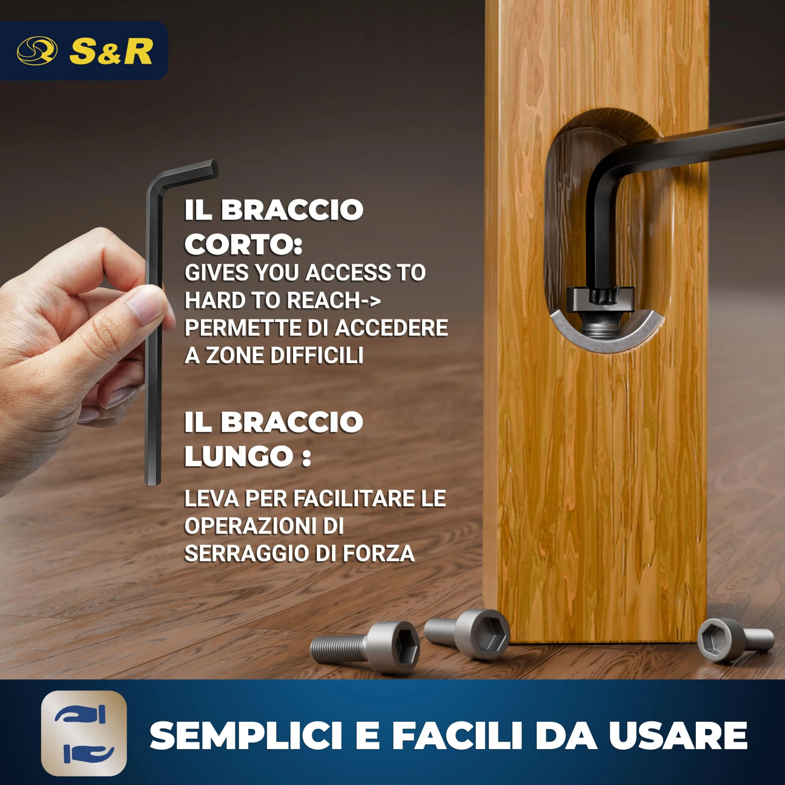 S&R Set di 30 Chiavi a Brugola Esagonali Metriche e in Pollici, Lunghe e Corte, da 0,7 a 10mm - immagine 6