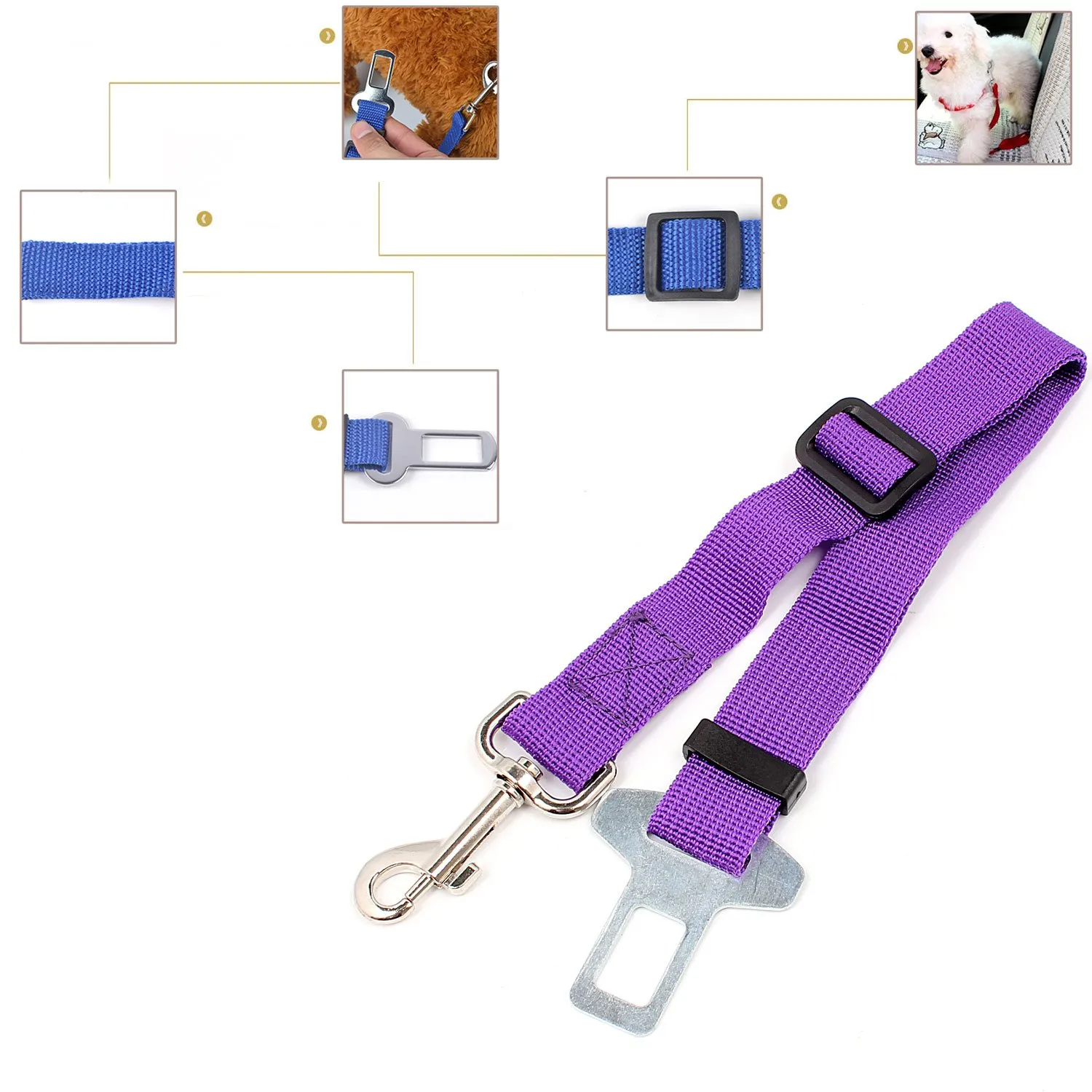 Neuftech Cintura di Sicurezza Auto Regolabile per Cani Guinzaglio, 60 cm, Purple - immagine 2