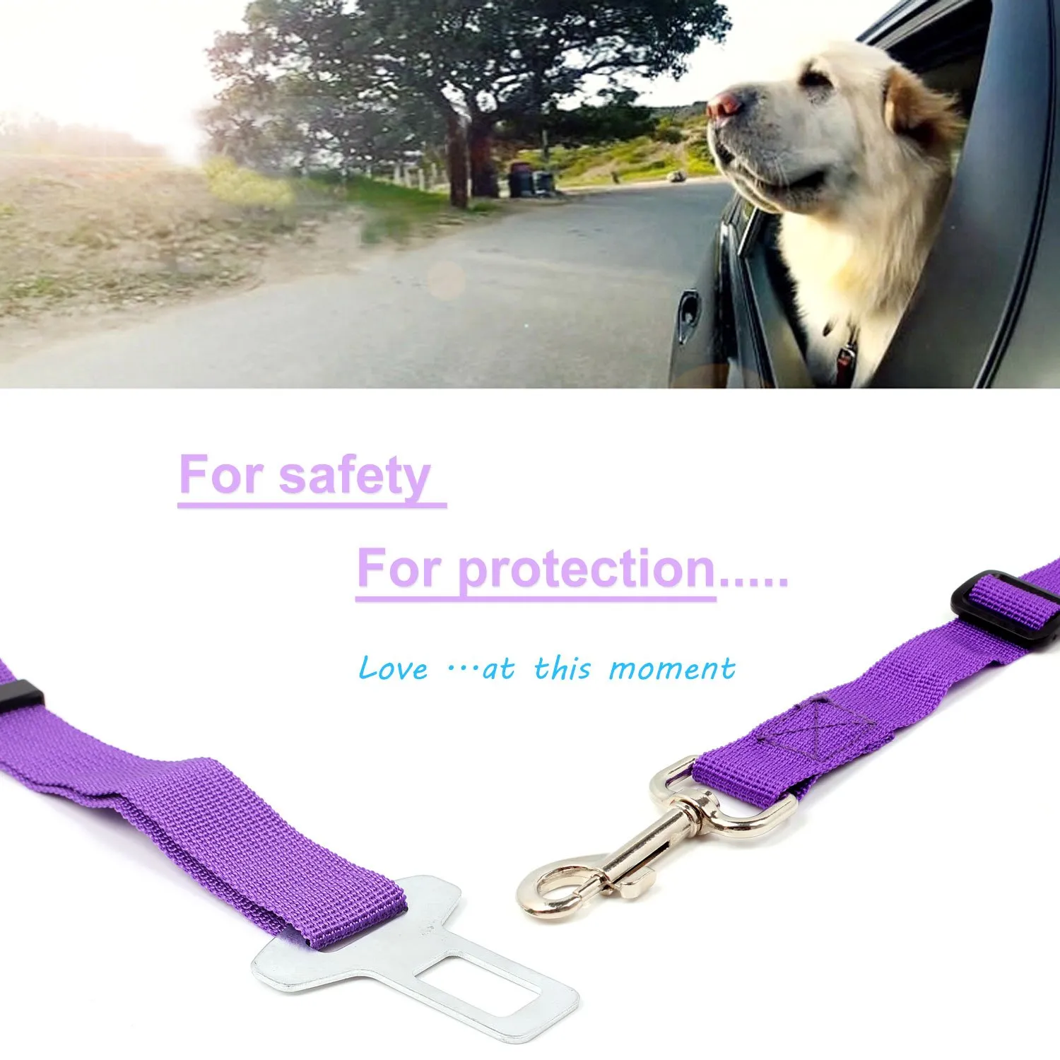 Neuftech Cintura di Sicurezza Auto Regolabile per Cani Guinzaglio, 60 cm, Purple - immagine 4