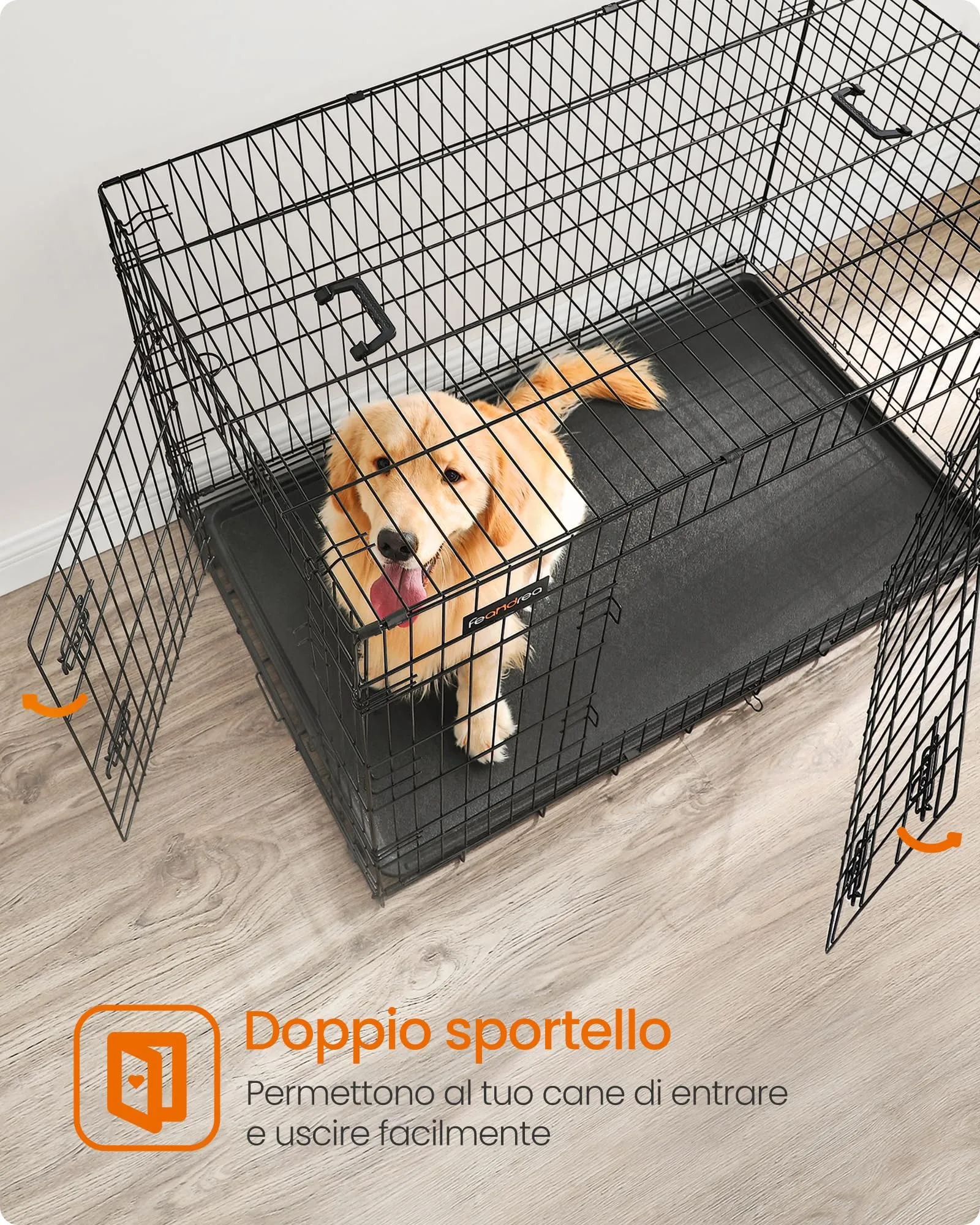 Feandrea Gabbia per Cani Pieghevole, 2 Porte, Vassoio Rimovibile, 122 x 74,5 x 80,5 cm, XXL, Nero PPD48H - immagine 3