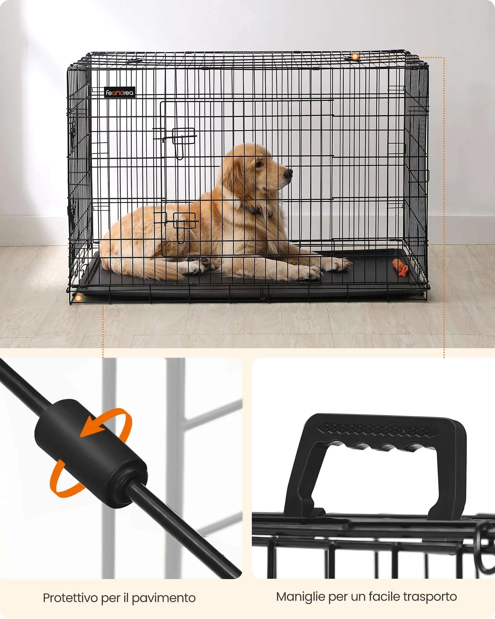 Feandrea Gabbia per Cani Pieghevole, 2 Porte, Vassoio Rimovibile, 122 x 74,5 x 80,5 cm, XXL, Nero PPD48H - immagine 9