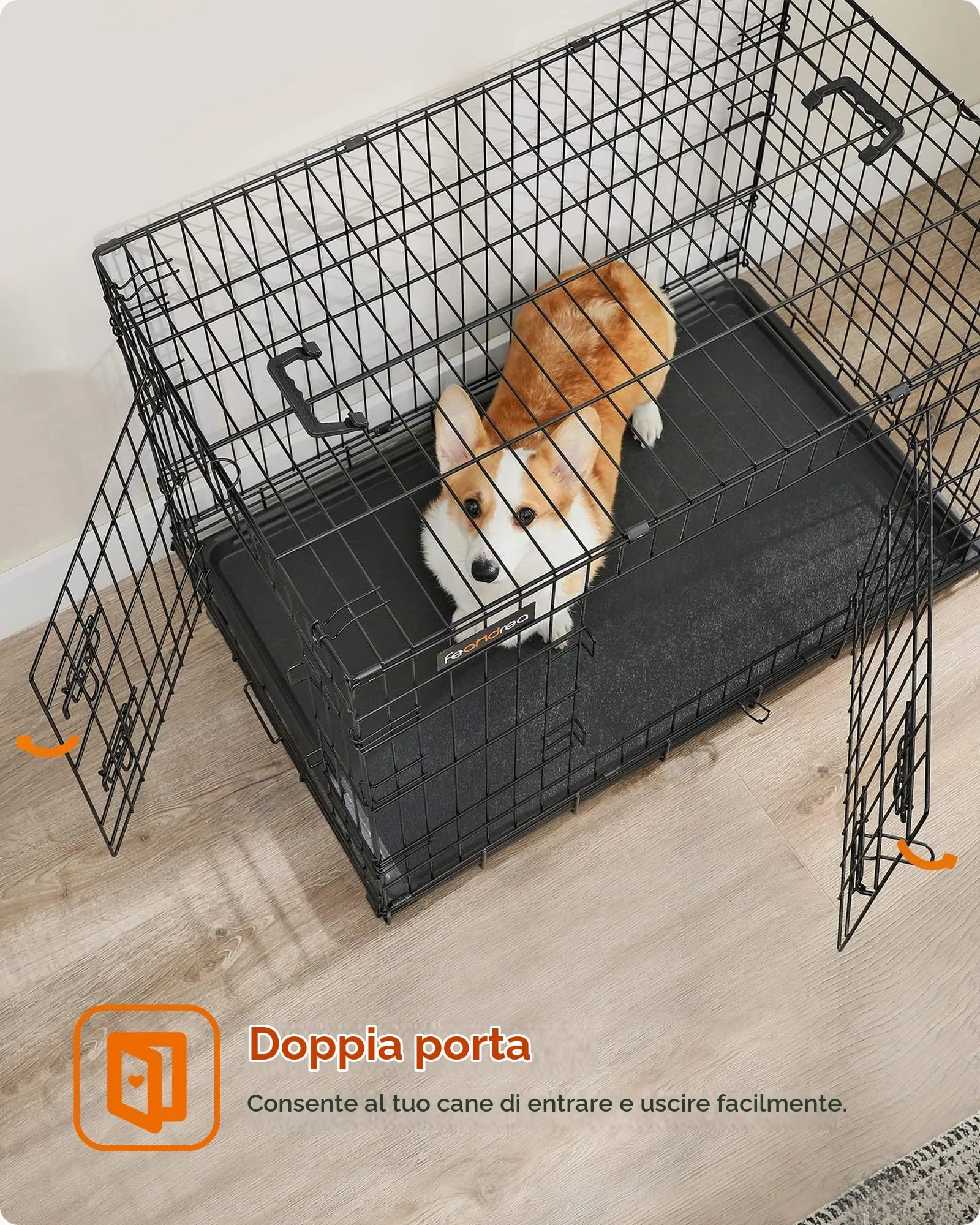 Feandrea Gabbia per Cani Pieghevole con 2 Porte e Vassoio Rimovibile, 92,5 x 57,5 x 64 cm, L, Nero PPD36H - immagine 3