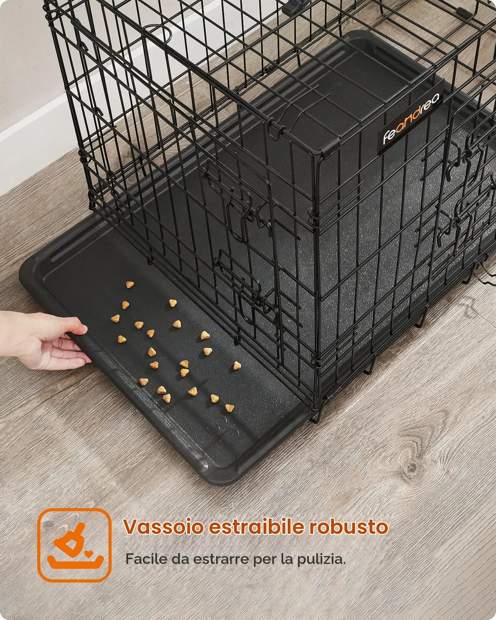 Feandrea Gabbia per Cani Pieghevole con 2 Porte e Vassoio Rimovibile, 92,5 x 57,5 x 64 cm, L, Nero PPD36H - immagine 6