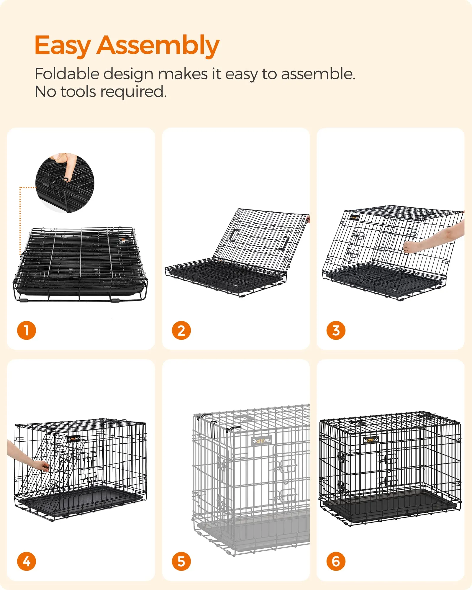 Feandrea Gabbia per Cani Pieghevole con 2 Porte e Vassoio Rimovibile, 92,5 x 57,5 x 64 cm, L, Nero PPD36H - immagine 7