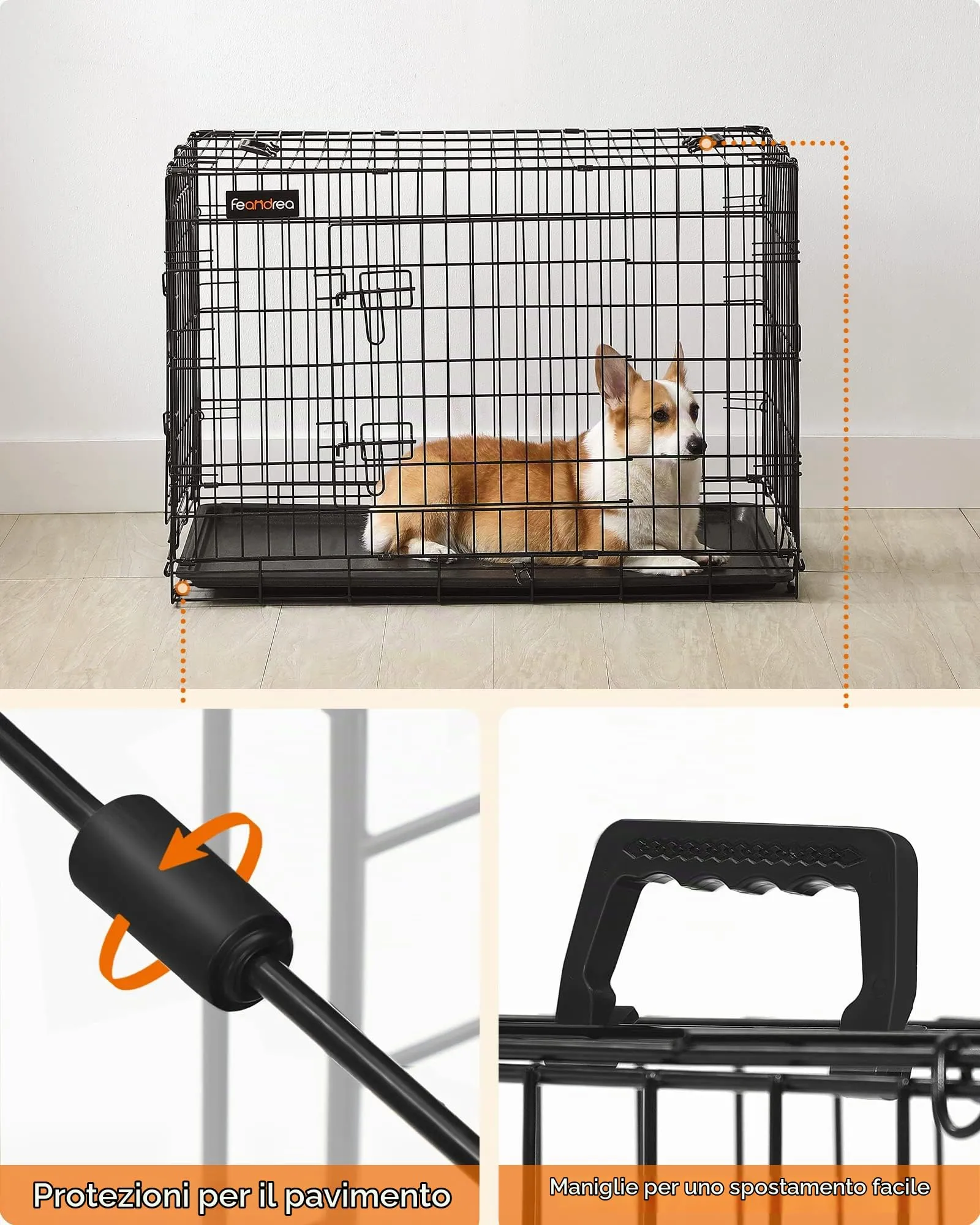 Feandrea Gabbia per Cani Pieghevole con 2 Porte e Vassoio Rimovibile, 92,5 x 57,5 x 64 cm, L, Nero PPD36H - immagine 9