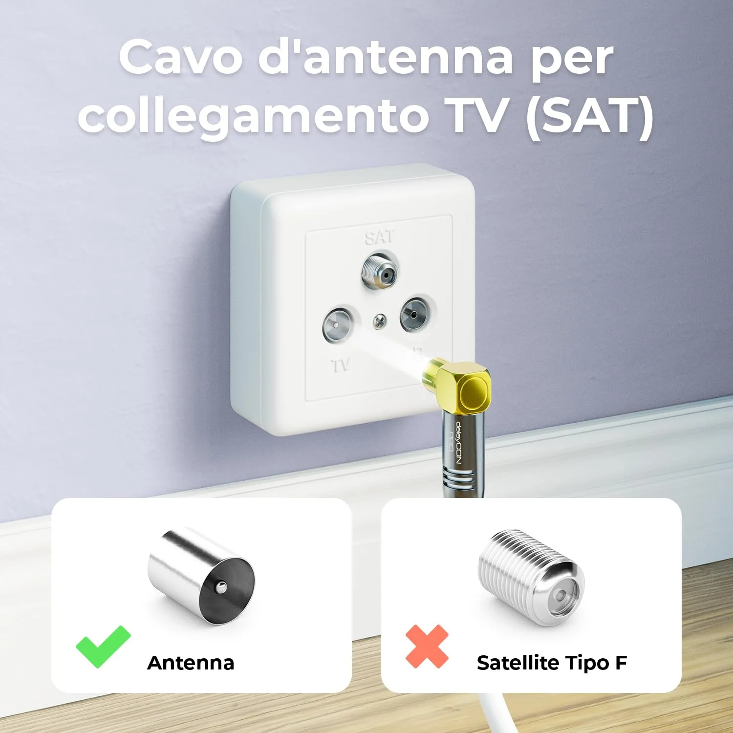 deleyCON 1m Cavo Antenna TV 4K Coassiale Connettore IEC Dritto a Presa IEC 90° Bianco - immagine 4