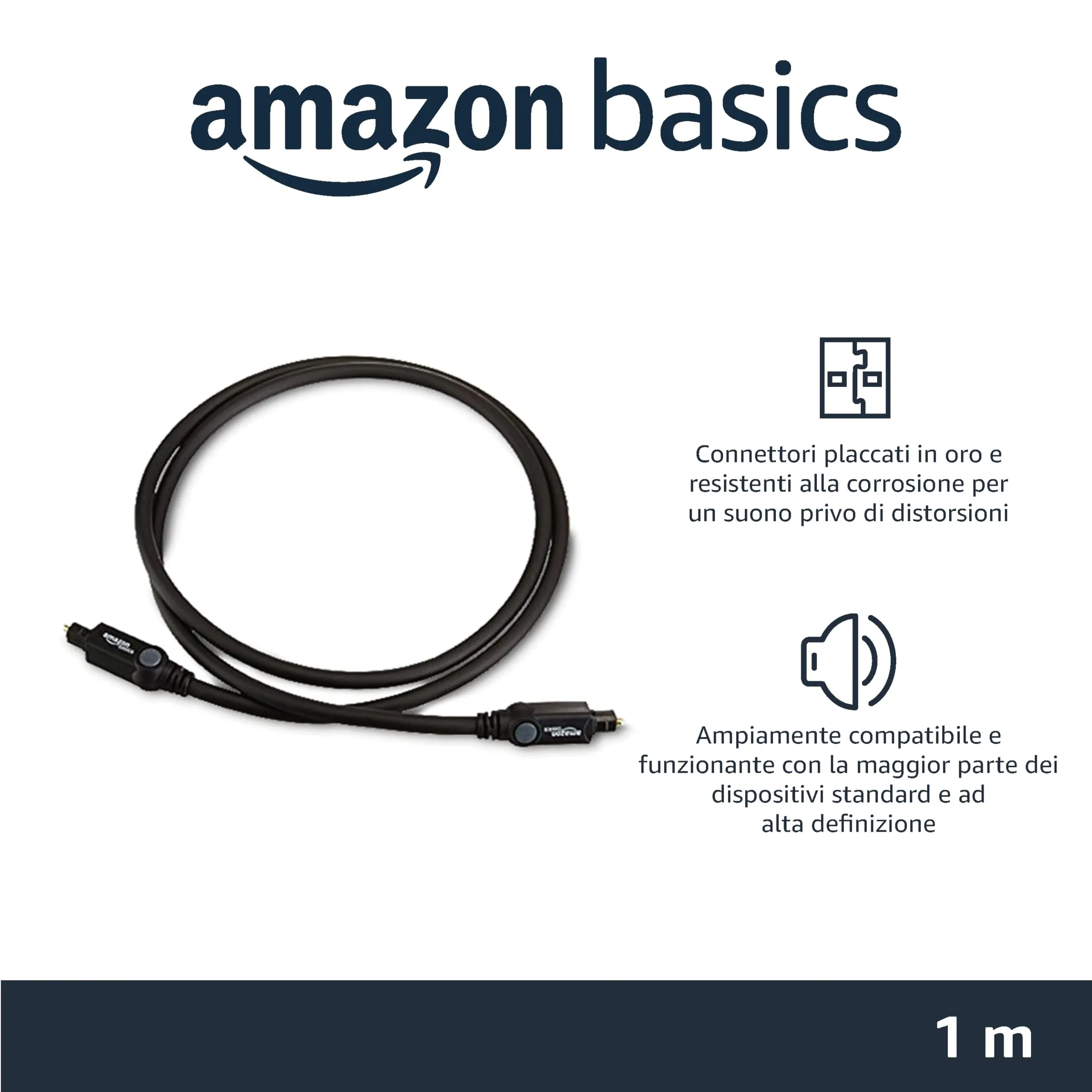 Amazon Basics Cavo Audio Ottico Digitale Toslink, 1 m, Nero - immagine 2