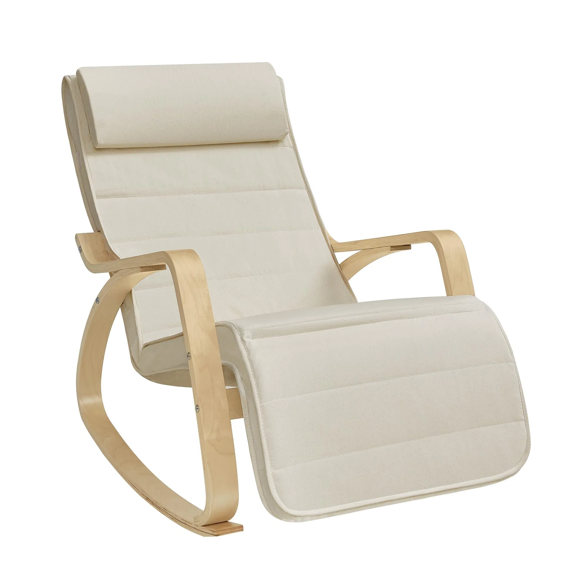 SONGMICS Sedia a Dondolo in Legno di Betulla con Poggiapiedi Regolabile, Beige LYY10M - immagine 1