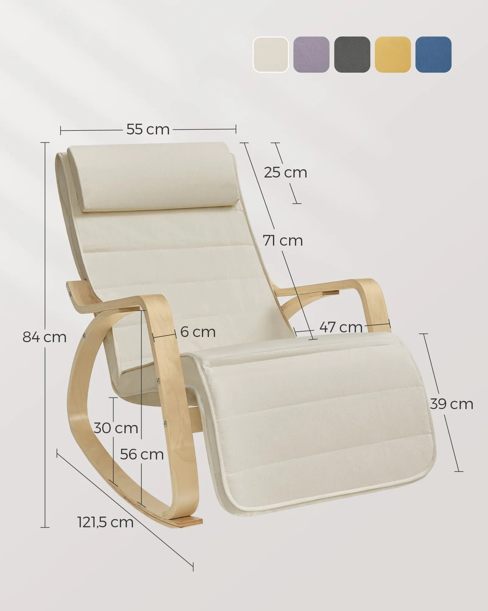 SONGMICS Sedia a Dondolo in Legno di Betulla con Poggiapiedi Regolabile, Beige LYY10M - immagine 3