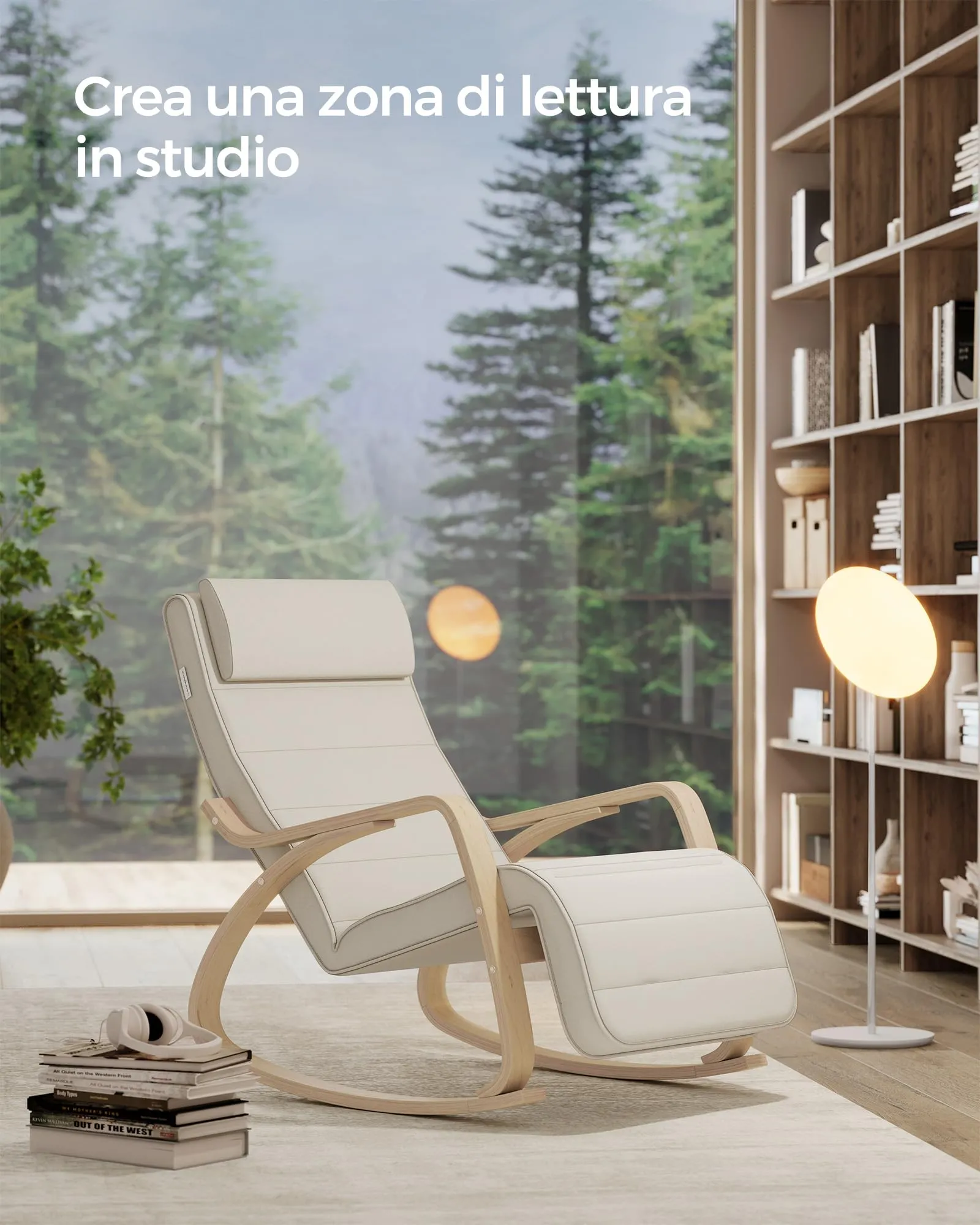 SONGMICS Sedia a Dondolo in Legno di Betulla con Poggiapiedi Regolabile, Beige LYY10M - immagine 5