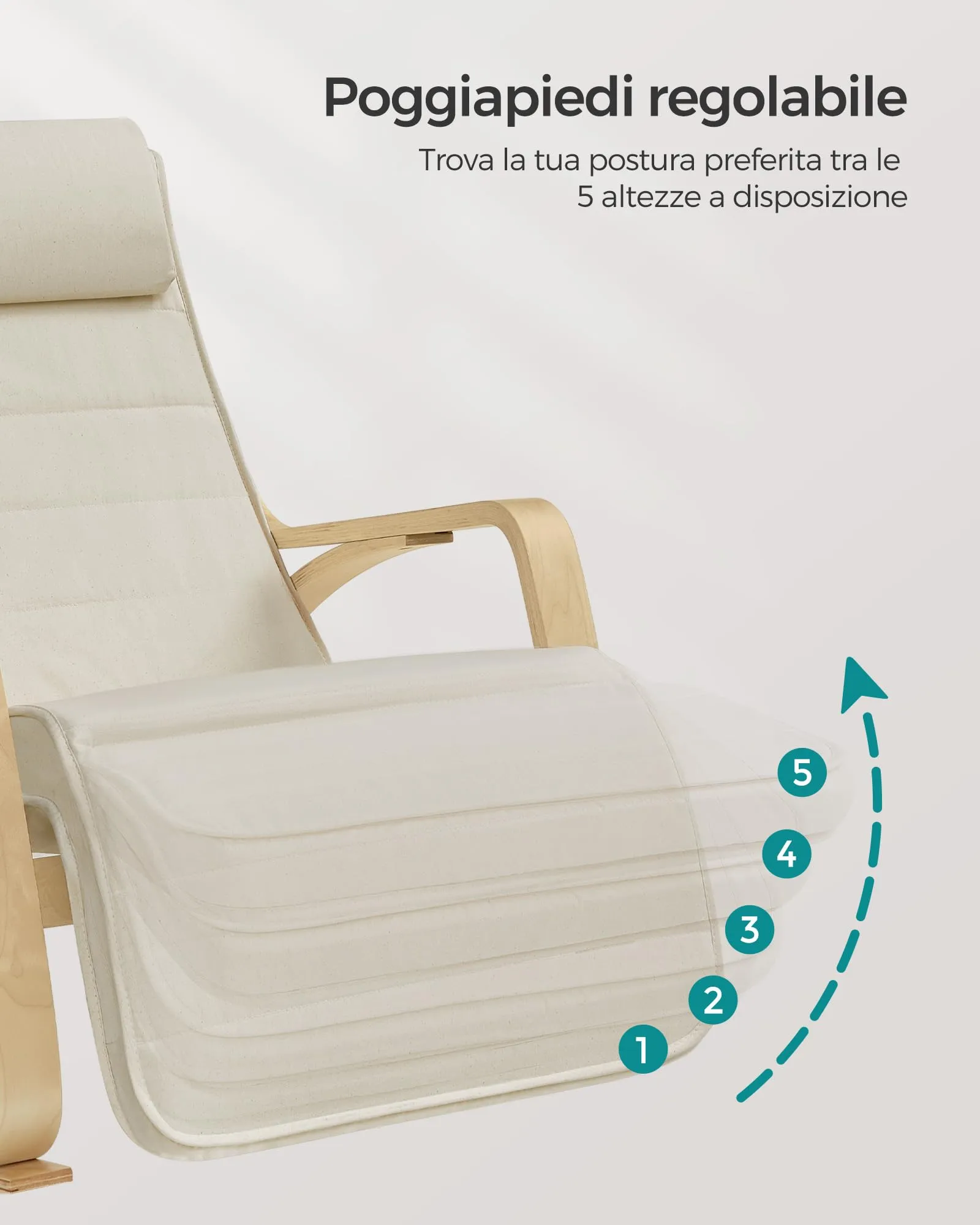 SONGMICS Sedia a Dondolo in Legno di Betulla con Poggiapiedi Regolabile, Beige LYY10M - immagine 6