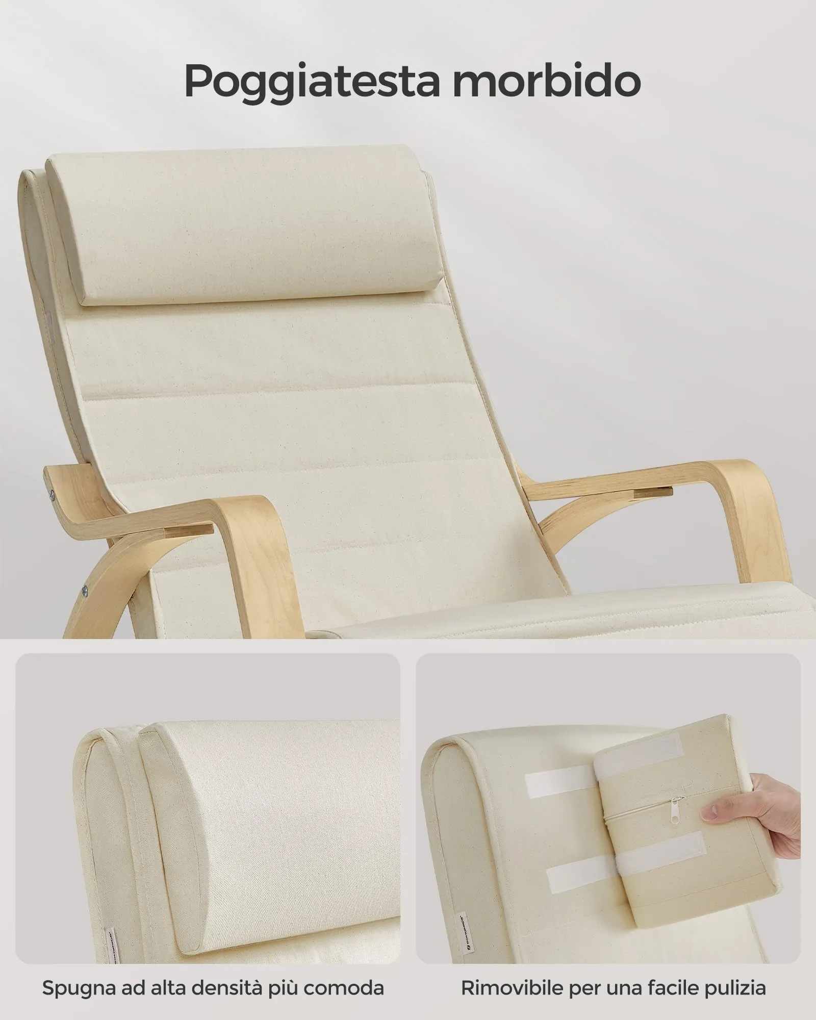 SONGMICS Sedia a Dondolo in Legno di Betulla con Poggiapiedi Regolabile, Beige LYY10M - immagine 7