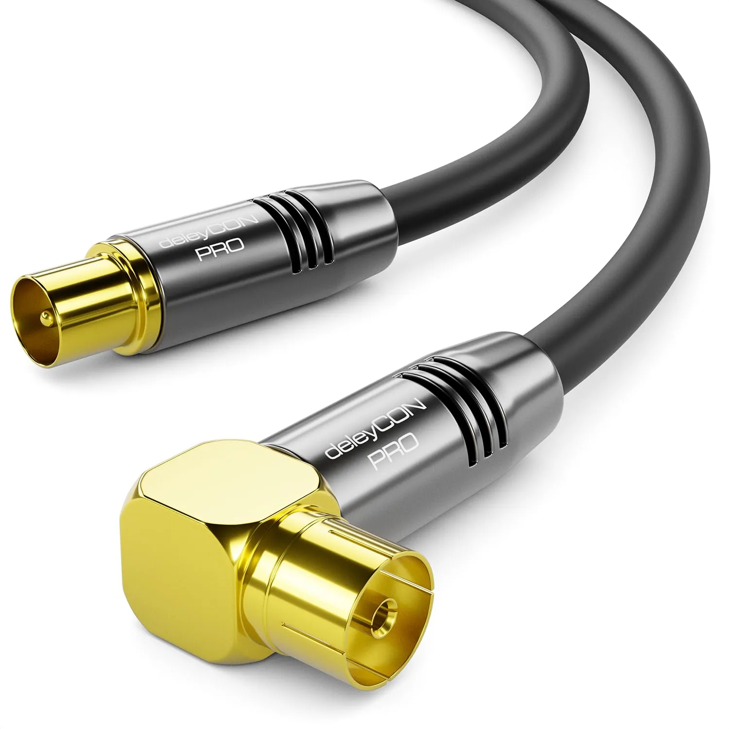 deleyCON 1,5m Cavo Antenna TV 4K Coassiale, Connettore IEC dritto a Presa IEC 90°, Nero - immagine 1