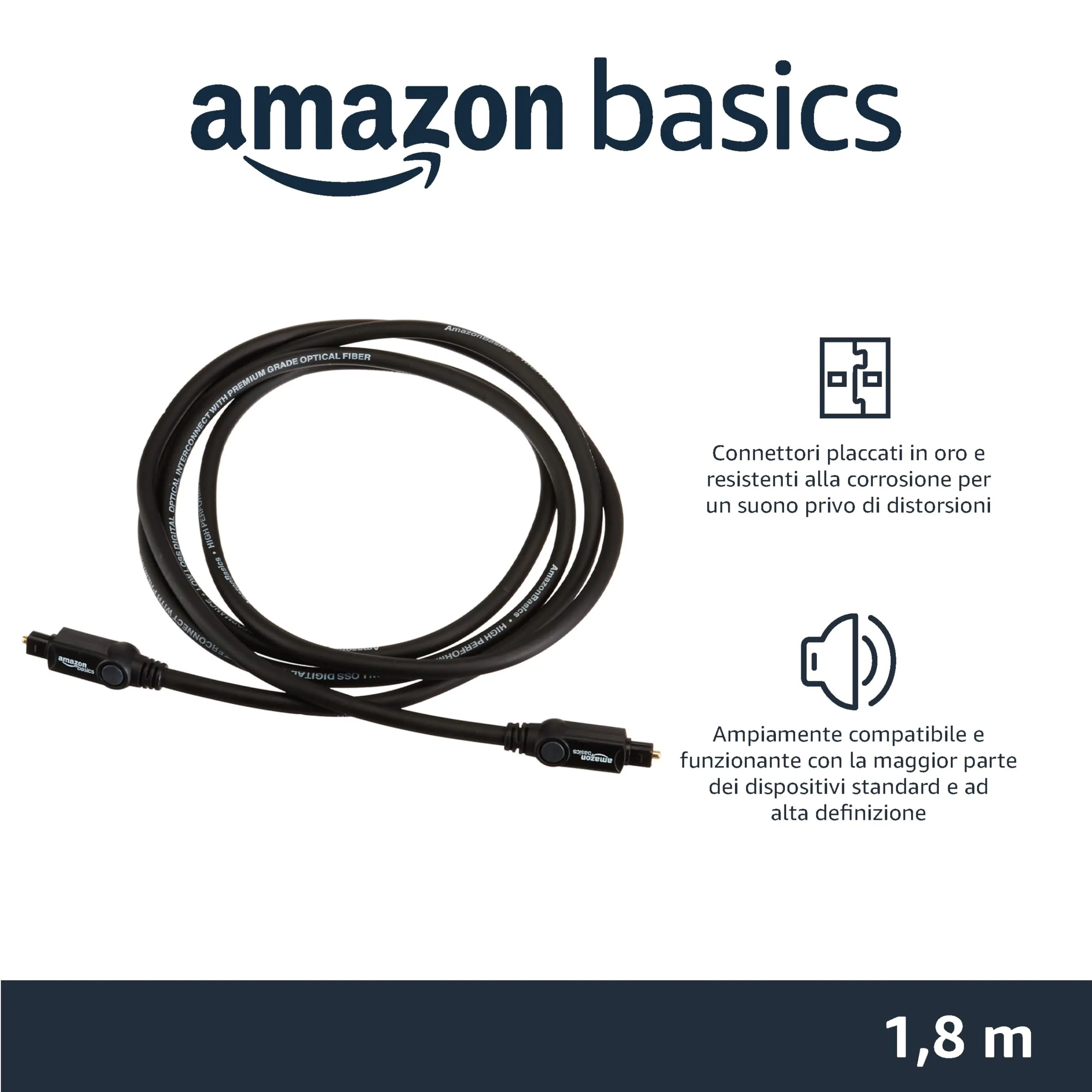 Amazon Basics Cavo Audio Ottico Digitale Toslink, 1.83 m, Nero - immagine 2