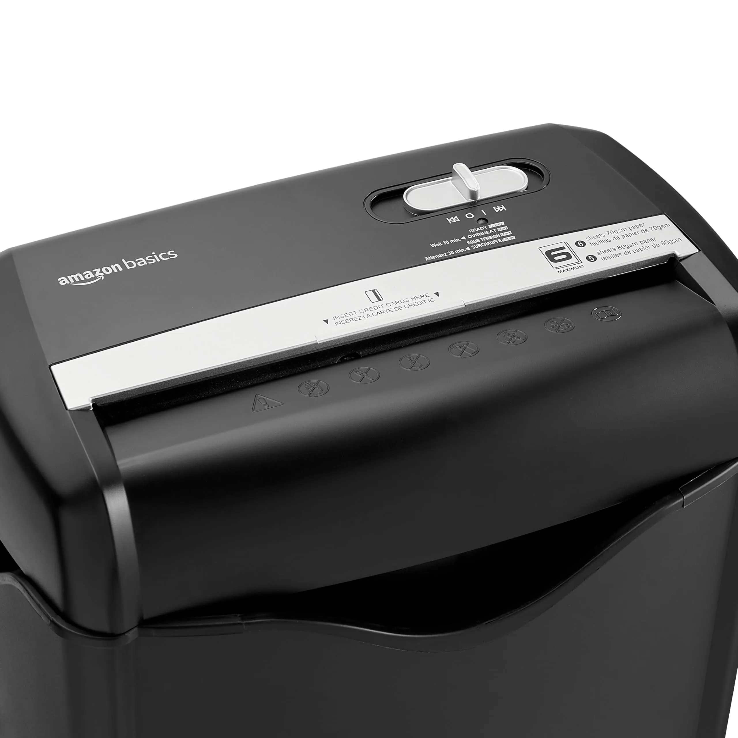 Amazon Basics Distruggidocumenti Taglio Incrociato 5-6 Fogli A4 e Carte di Credito, Cestino 14,5L, Nero - immagine 2
