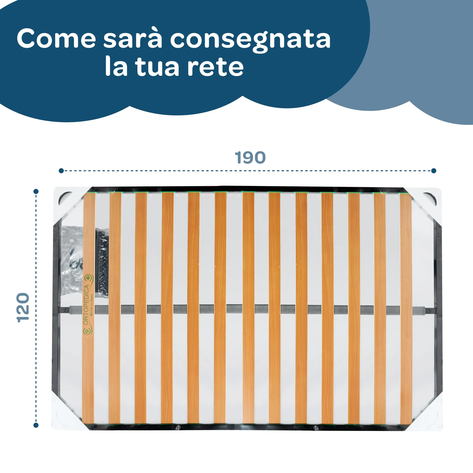 Dolci Sogni Rete Letto Piazza e Mezza 120x190 Ortopedica a Doghe di Legno e Struttura in Ferro - immagine 7