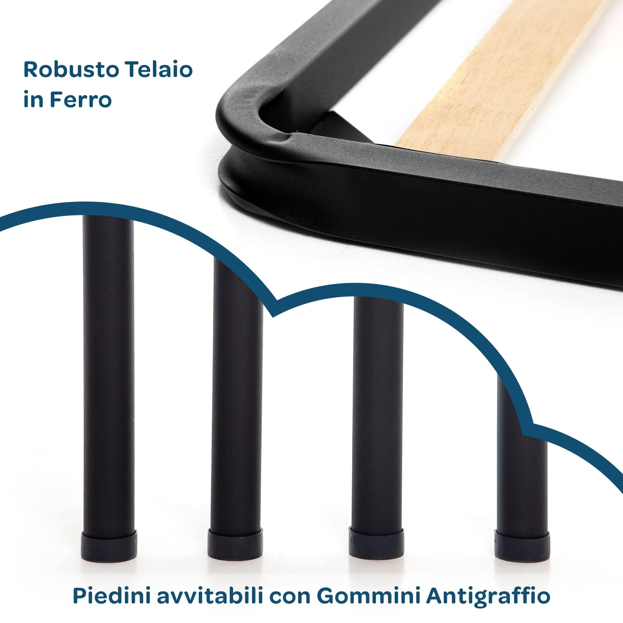 Dolci Sogni Rete Letto Piazza e Mezza alla Francese 140x190 Ortopedica a Doghe di Legno, Struttura in Ferro, Made in Italy - immagine 7