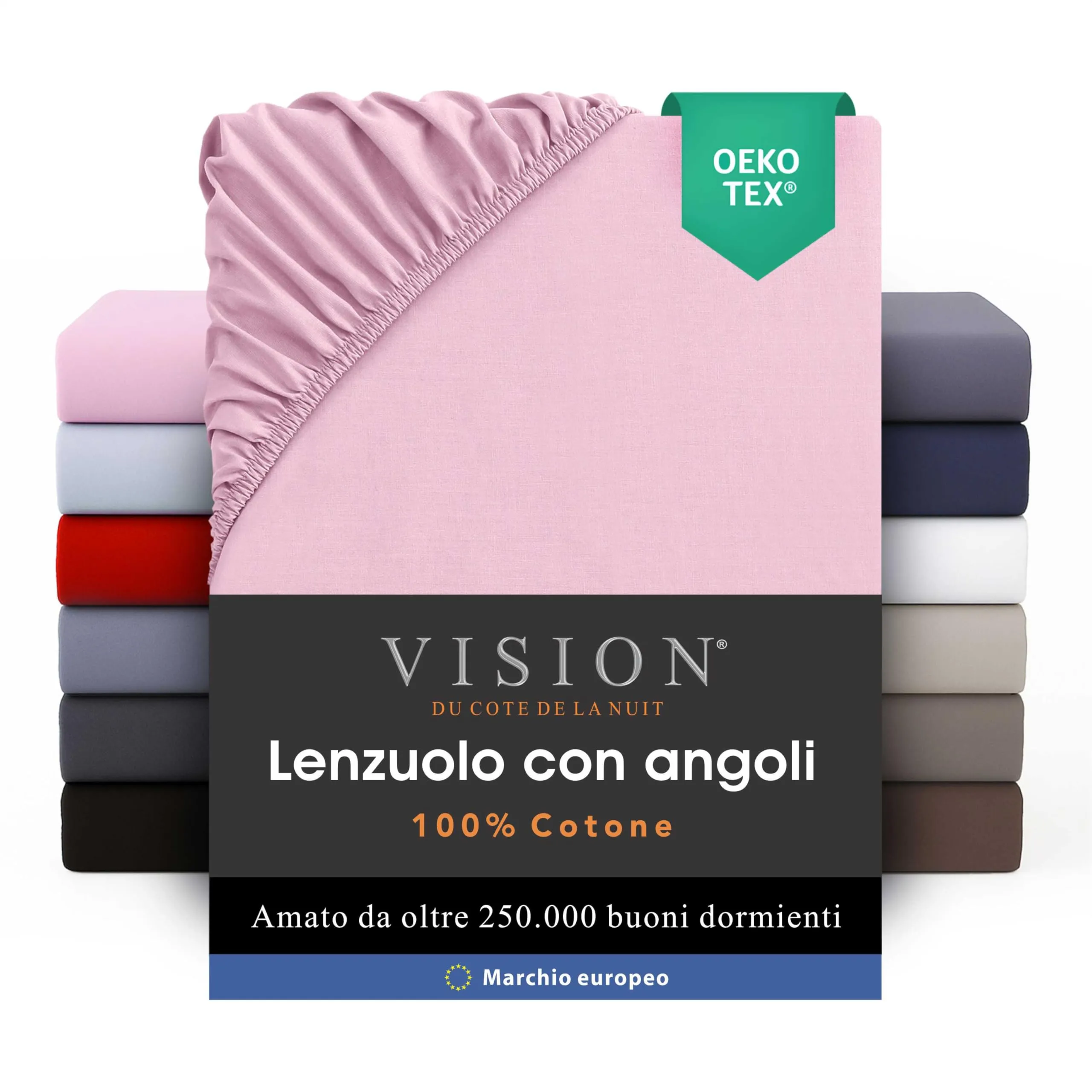 VISION Lenzuolo con angoli 100% cotone, 140 x 190 cm, Rosa - immagine 1