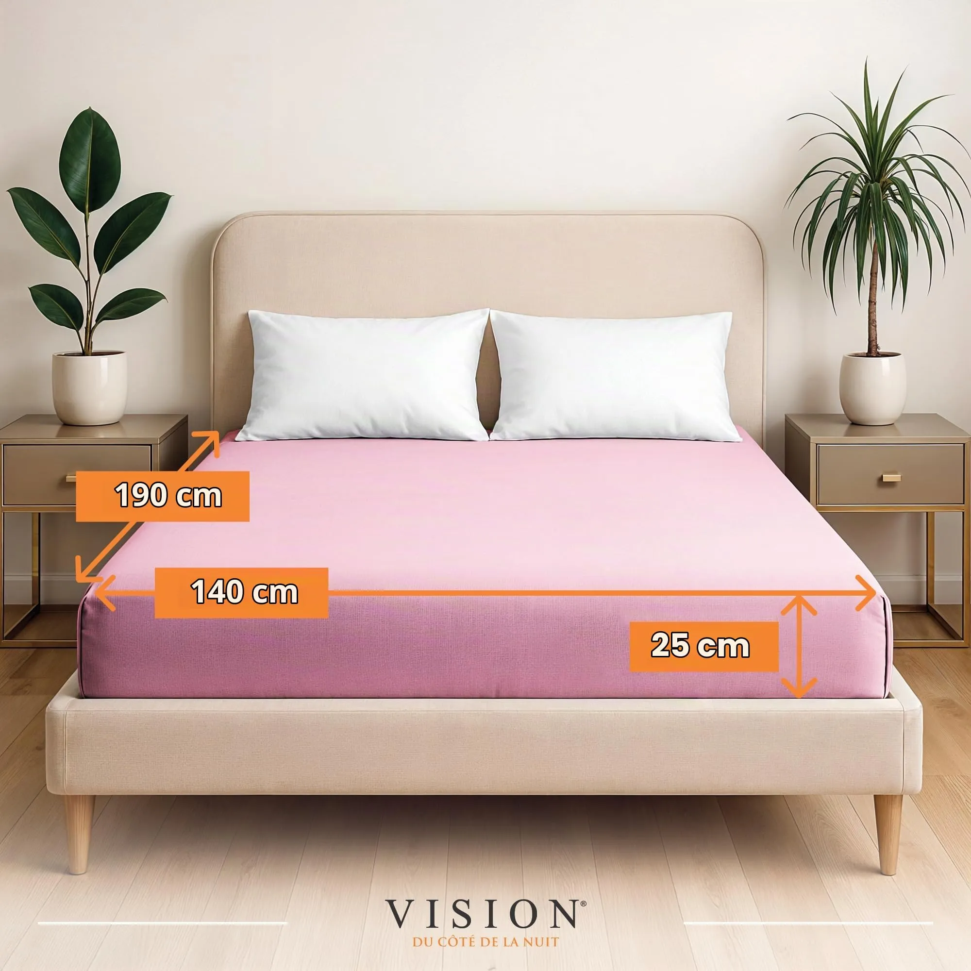 VISION Lenzuolo con angoli 100% cotone, 140 x 190 cm, Rosa - immagine 2