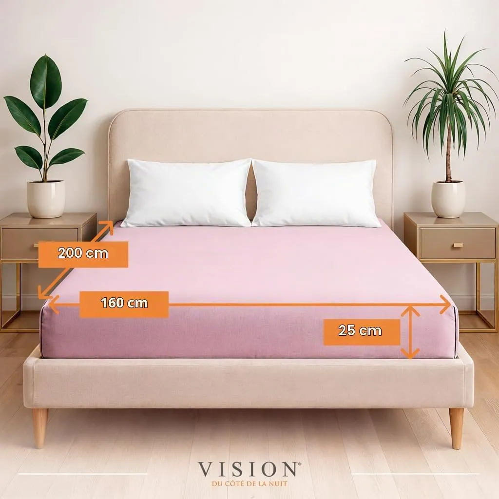 VISION Lenzuolo con angoli 100% cotone, 160 x 200 cm, Rosa - immagine 2