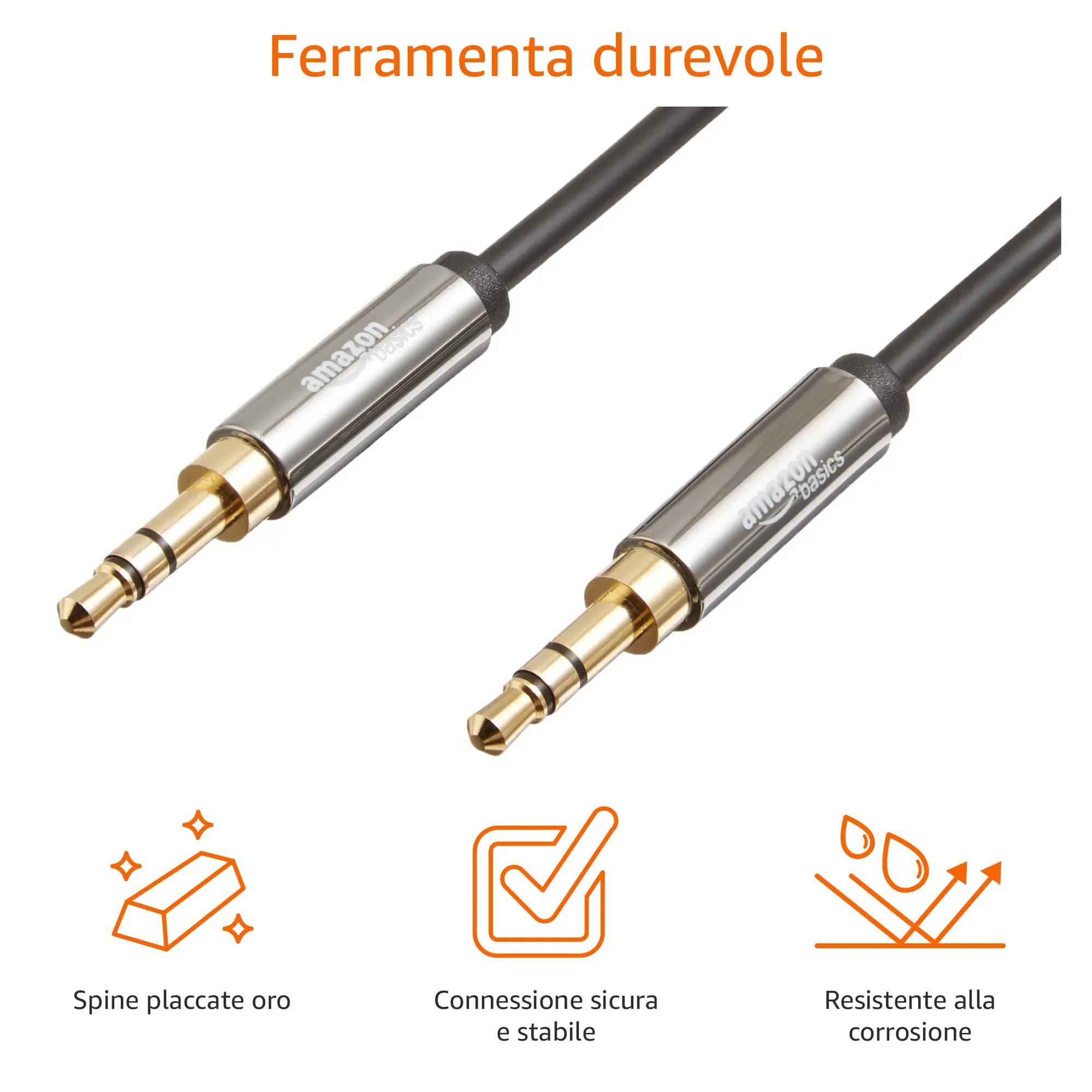 Amazon Basics Cavo Audio Stereo 3,5 mm maschio a 3,5 mm maschio, 1.2 m, Nero - immagine 2