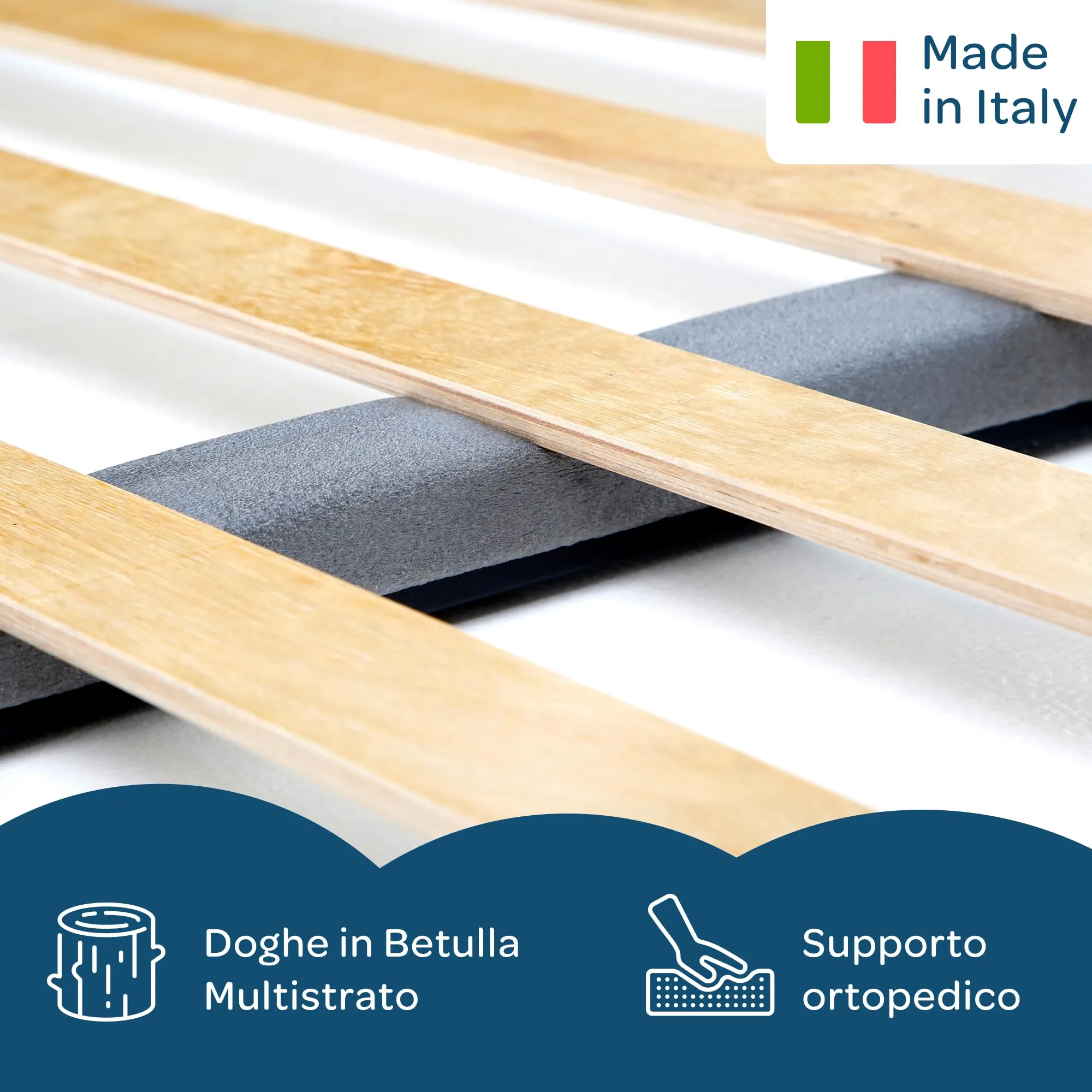 Dolci Sogni Rete Letto Piazza e Mezza 120x190 Ortopedica a Doghe in Legno, Struttura in Ferro, Made in Italy - immagine 3