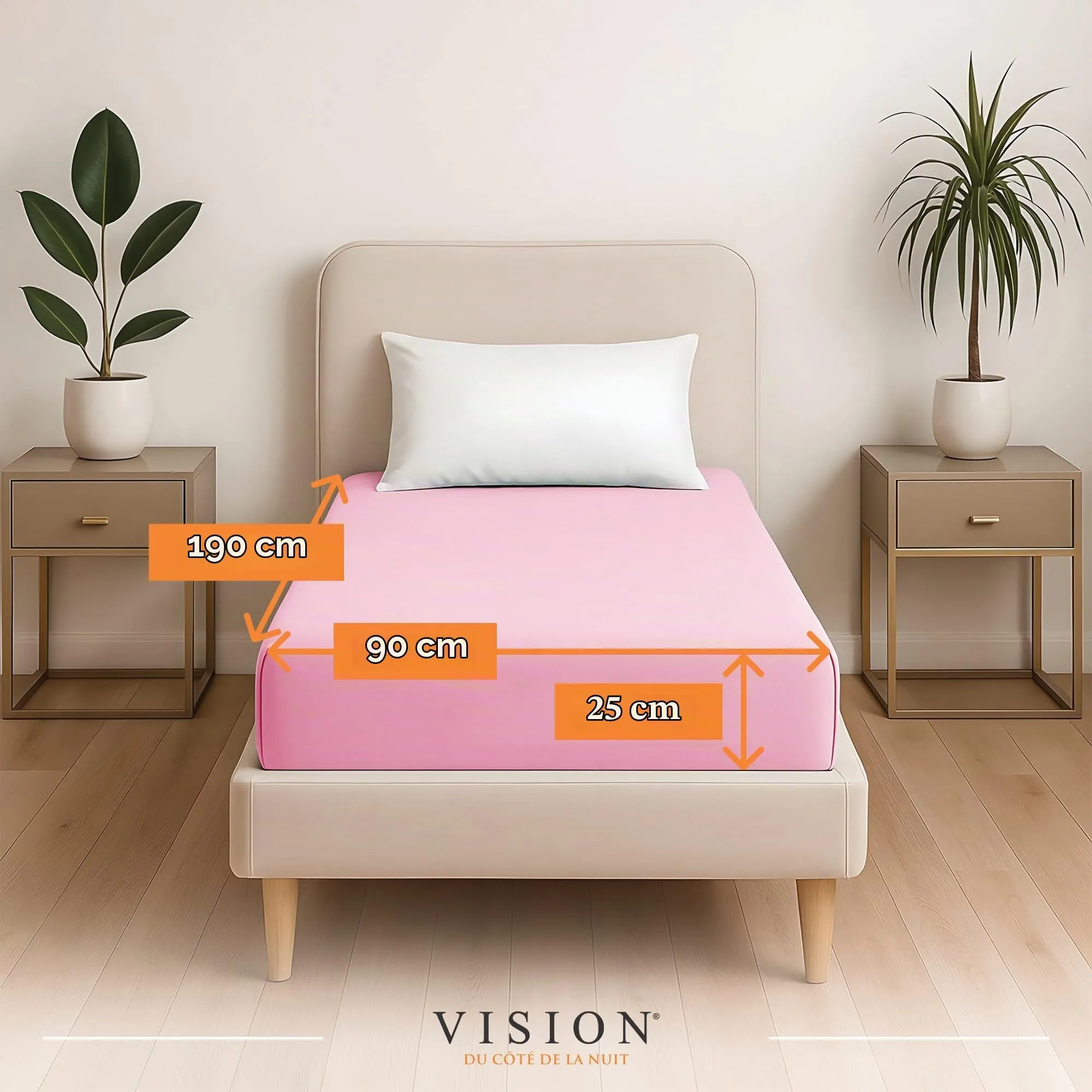 VISION Lenzuolo con angoli 100% cotone, 90 x 190 cm, Rosa - immagine 2