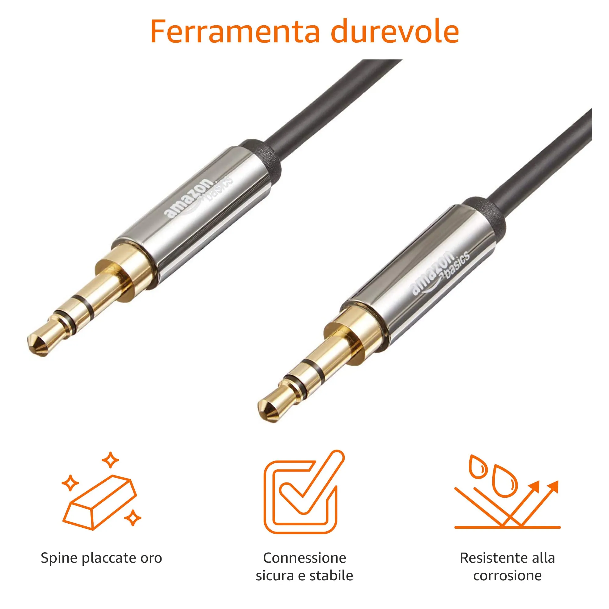 Amazon Basics 3.5 mm Male to Male Stereo Audio Cable, 8 Feet (2.4 Meters) - immagine 2