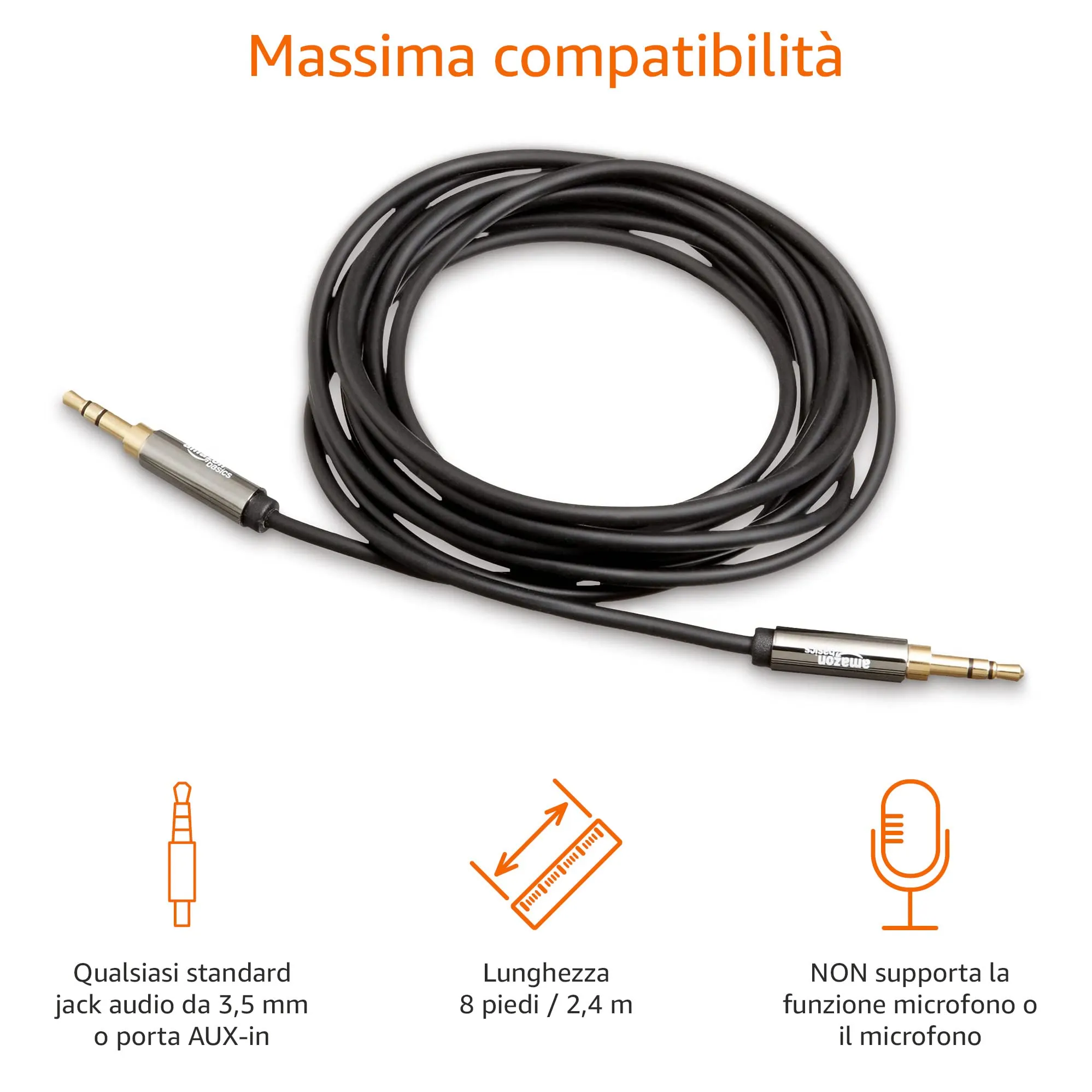 Amazon Basics 3.5 mm Male to Male Stereo Audio Cable, 8 Feet (2.4 Meters) - immagine 4