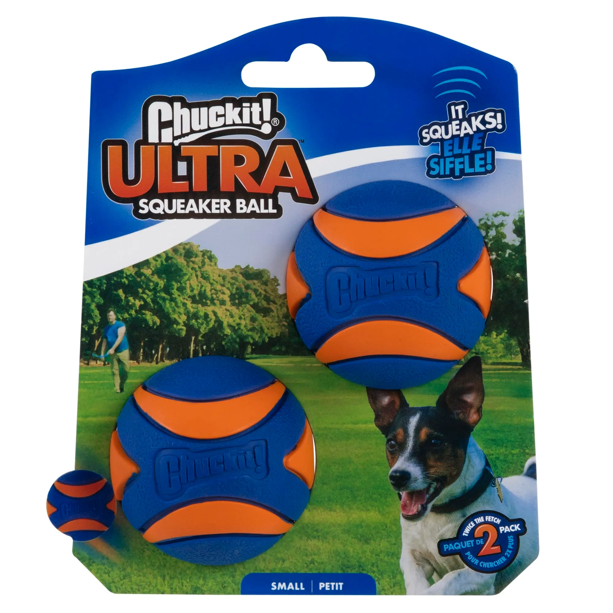 Chuckit! Ultra Squeaker Dog Ball, Floating High Bounce Rubber, Blue and Orange, Small (Pack of 2) - immagine 2
