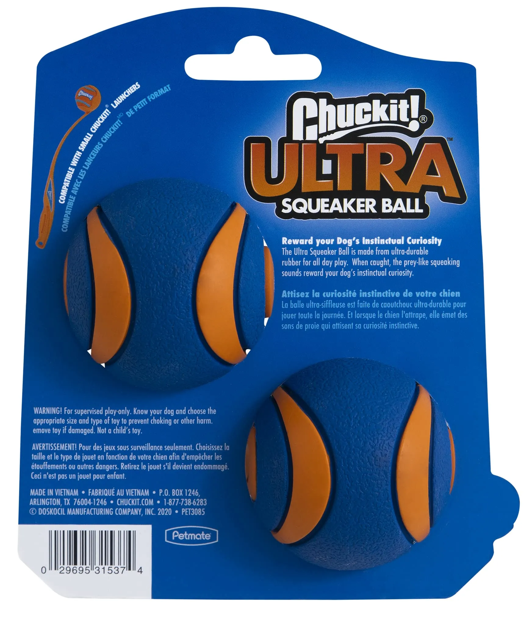 Chuckit! Ultra Squeaker Dog Ball, Floating High Bounce Rubber, Blue and Orange, Small (Pack of 2) - immagine 3
