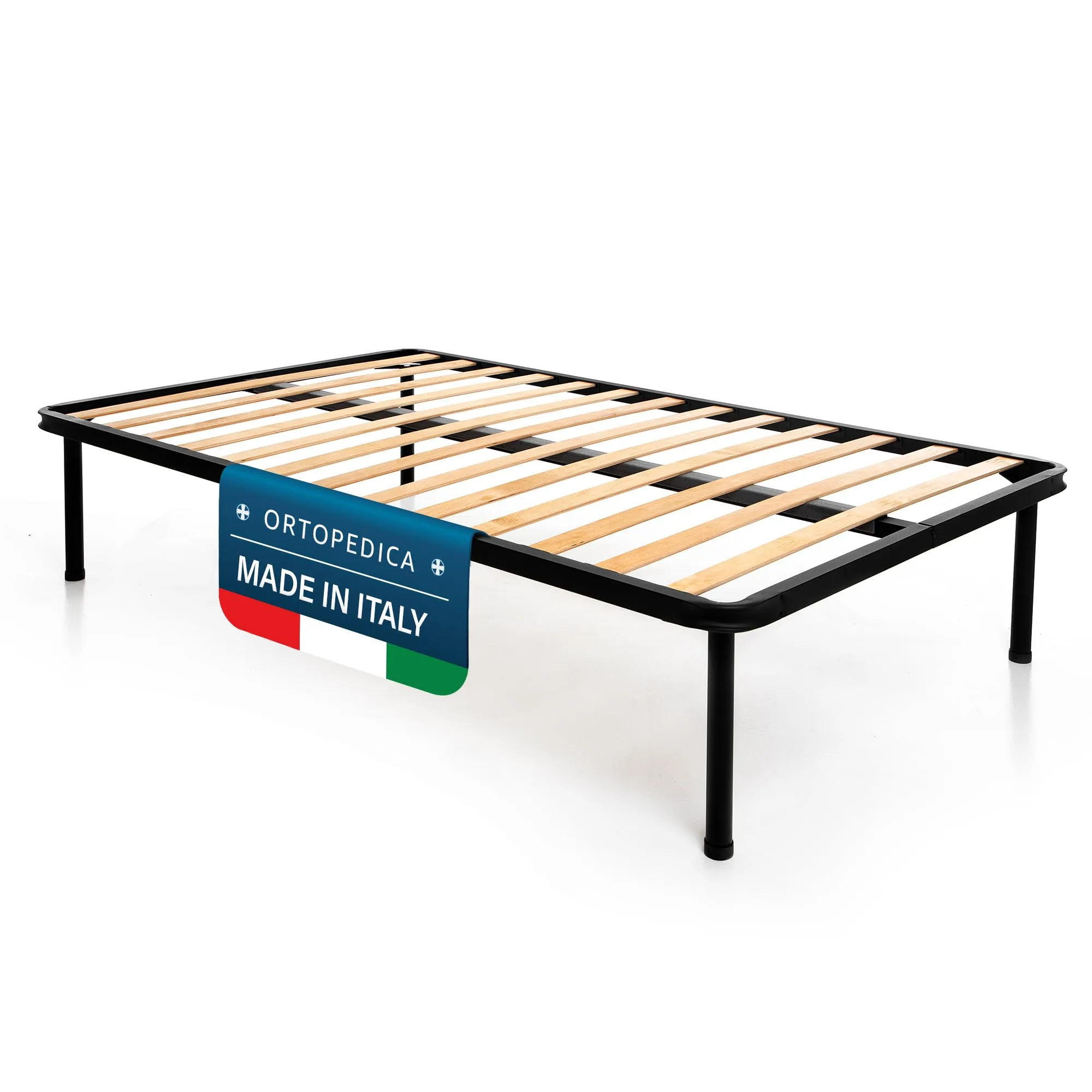 Dolci Sogni Rete Letto Piazza e Mezza 130x190 Ortopedica a Doghe di Legno, Struttura in Ferro, Made in Italy - immagine 1