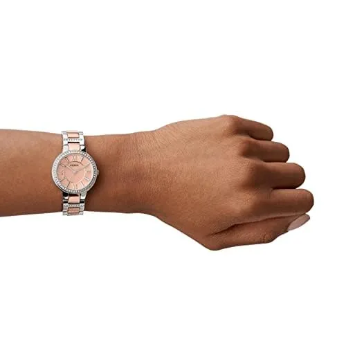 Fossil Virginia Orologio da Donna ES3405, Acciaio Inossidabile 30 mm, Argento e Oro Rosa con Glitter - immagine 4