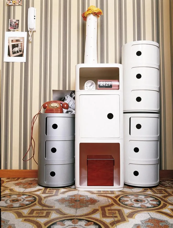 Kartell Componibili Storage Unit 3 Elements, ABS, Round Base, Silver, 32 x 32 x 58.5 cm - immagine 2