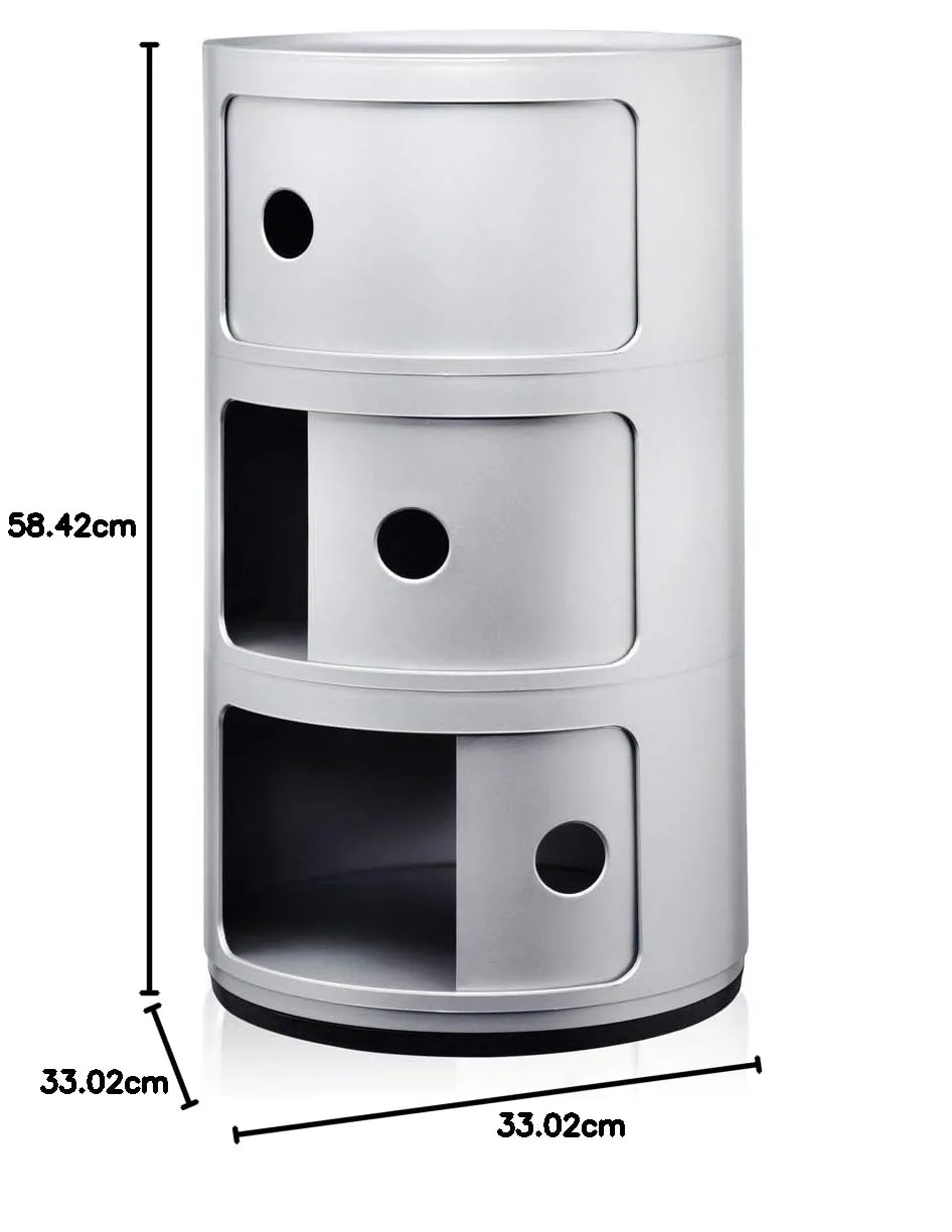 Kartell Componibili Storage Unit 3 Elements, ABS, Round Base, Silver, 32 x 32 x 58.5 cm - immagine 3