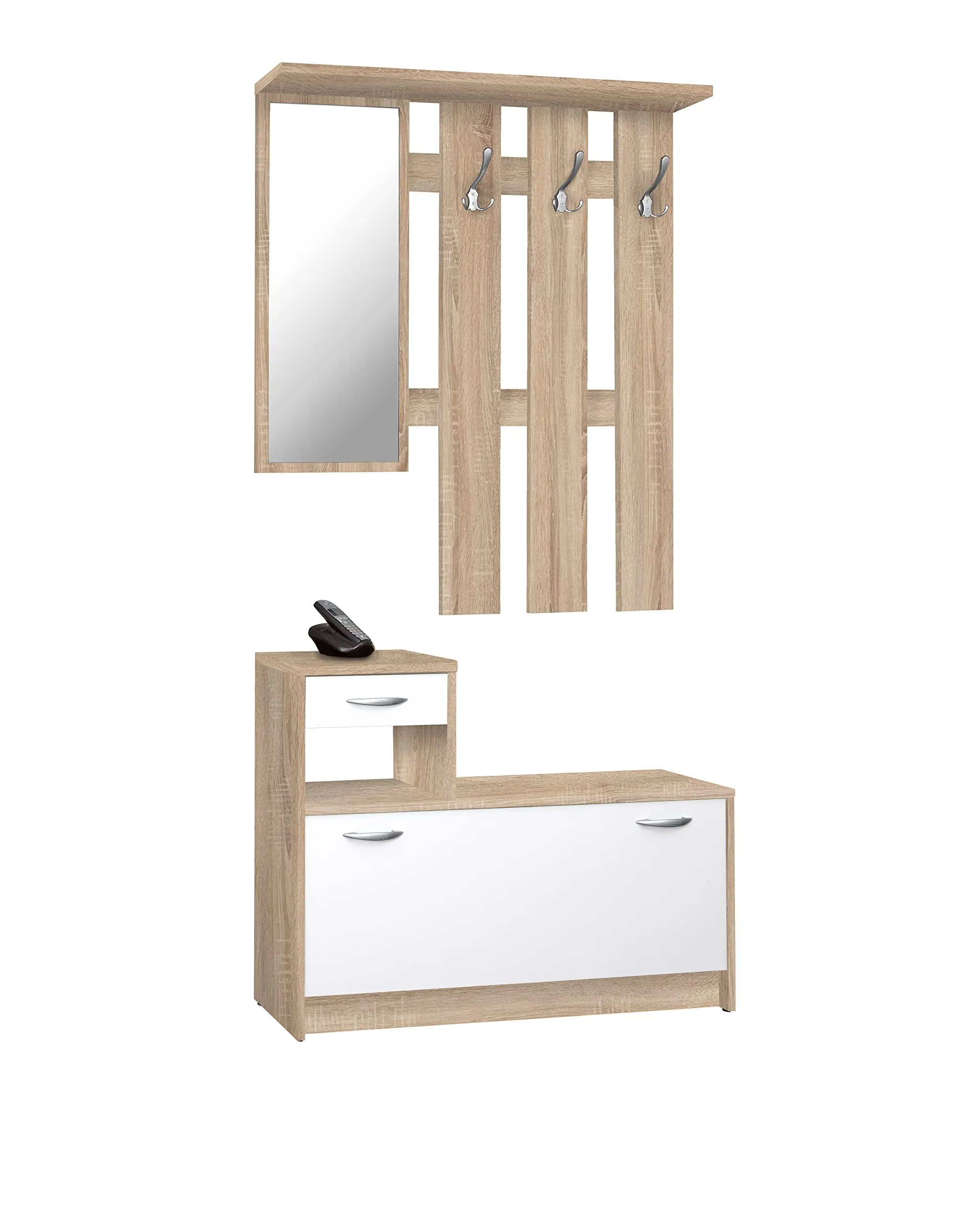 AVANTI TRENDSTORE Rudolf Guardaroba da Ingresso con Specchio, Ganci e Scarpiera - Marrone - immagine 1