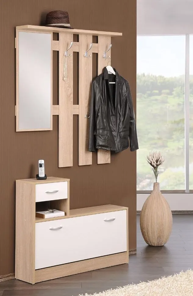 AVANTI TRENDSTORE Rudolf Guardaroba da Ingresso con Specchio, Ganci e Scarpiera - Marrone - immagine 2
