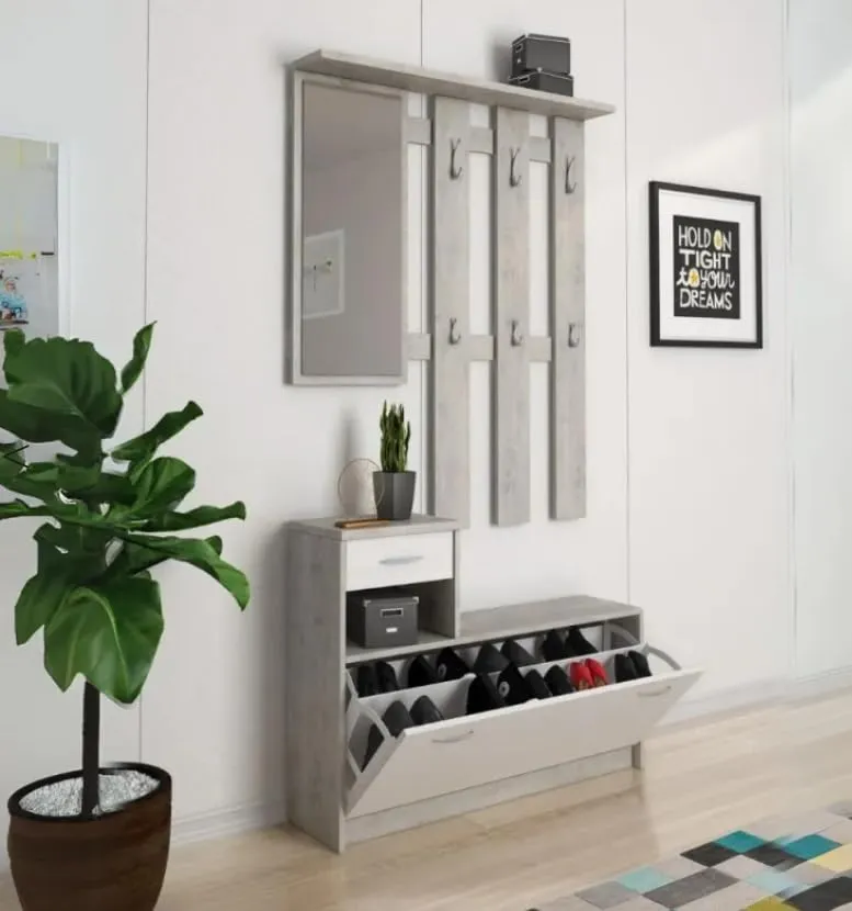AVANTI TRENDSTORE Rudolf Guardaroba da Ingresso con Specchio, Ganci e Scarpiera - Marrone - immagine 7