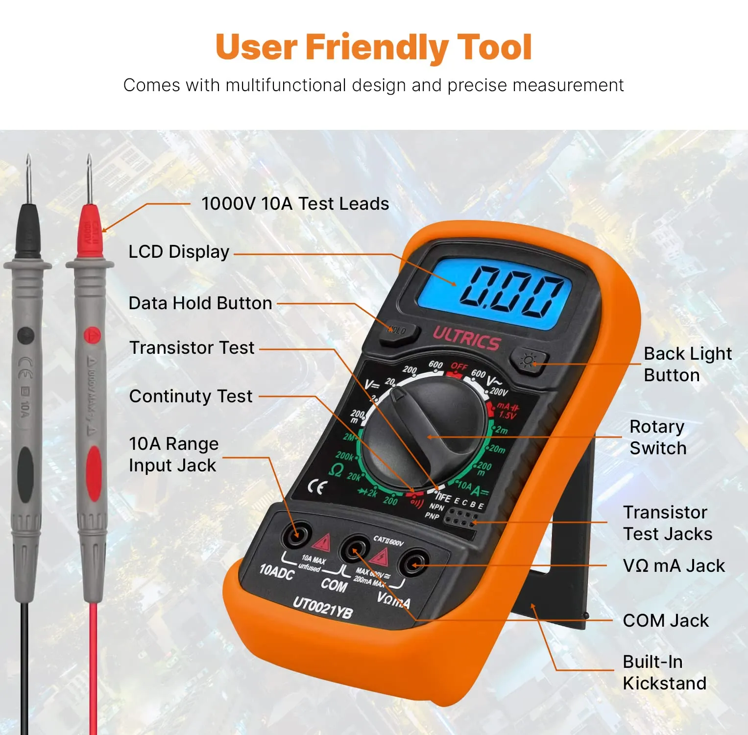 ULTRICS Multimetro Digitale Tester Tensione AC/DC, Corrente DC, Ohm - immagine 2