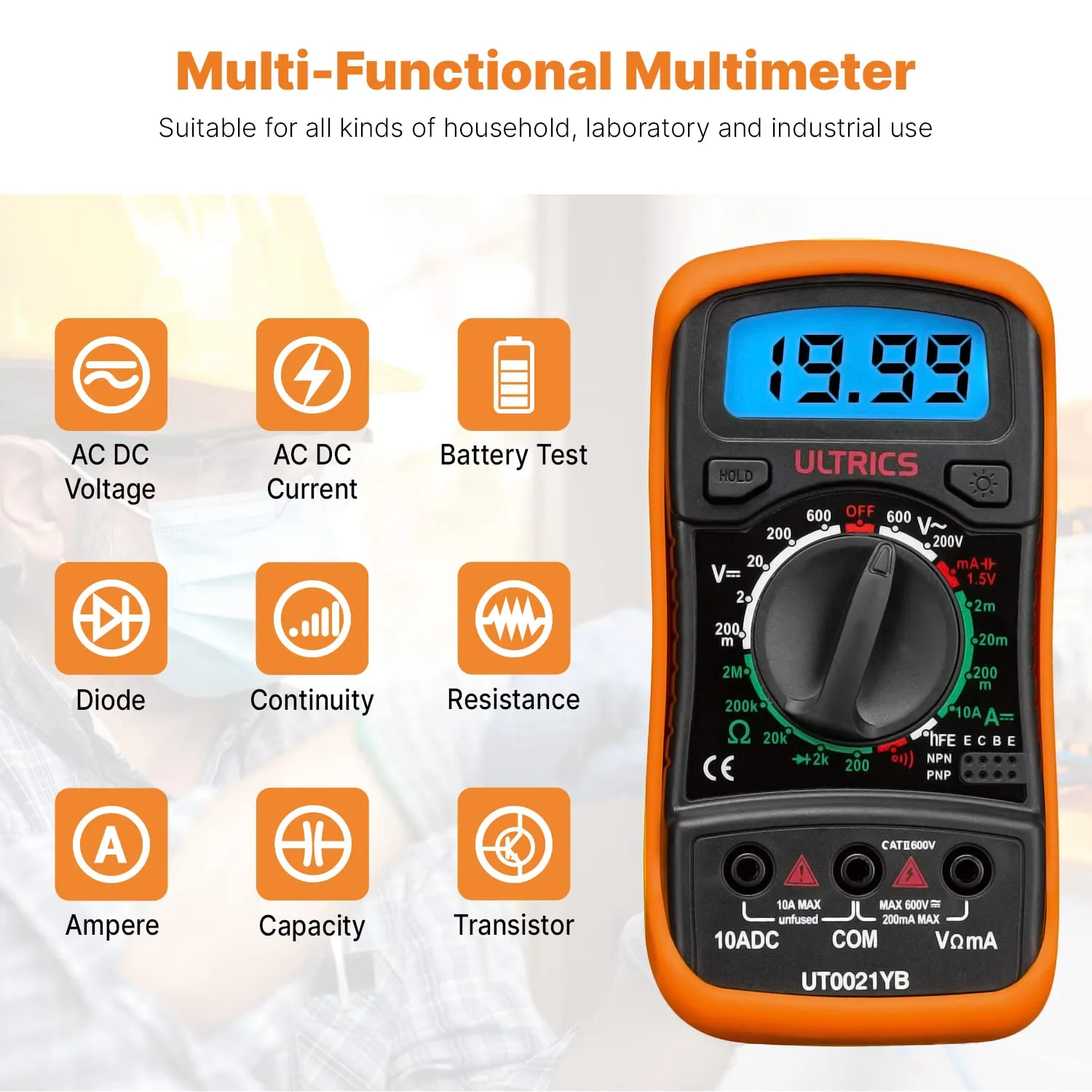 ULTRICS Multimetro Digitale Tester Tensione AC/DC, Corrente DC, Ohm - immagine 3