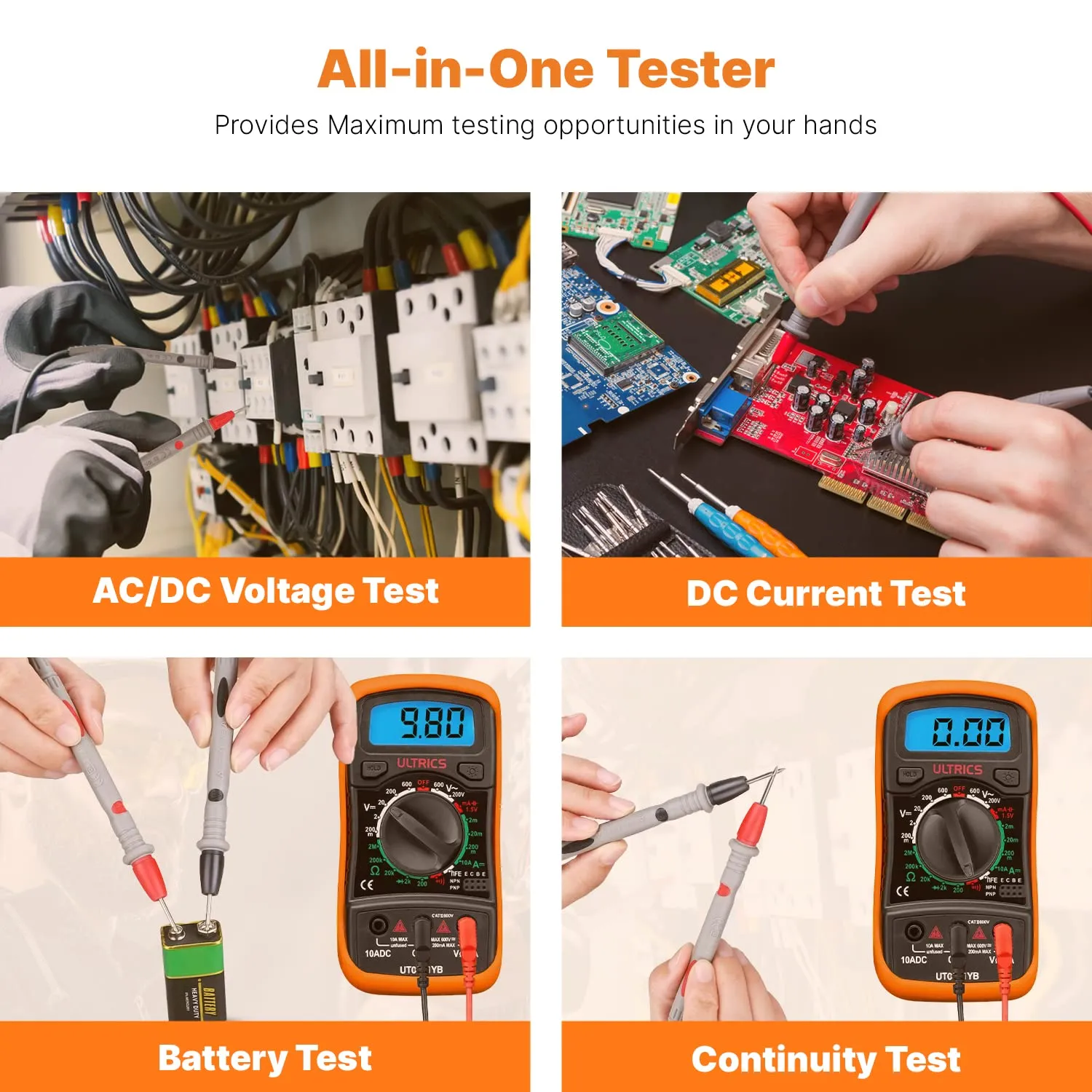 ULTRICS Multimetro Digitale Tester Tensione AC/DC, Corrente DC, Ohm - immagine 4