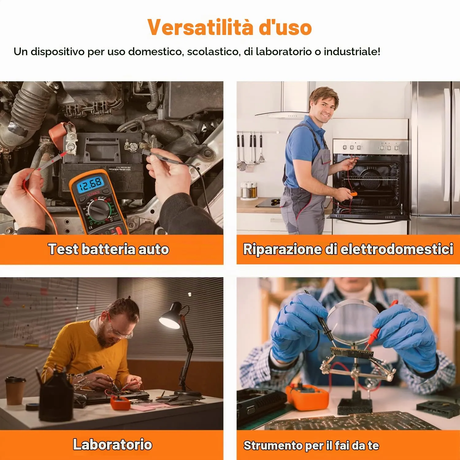 ULTRICS Multimetro Digitale Tester Tensione AC/DC, Corrente DC, Ohm - immagine 6