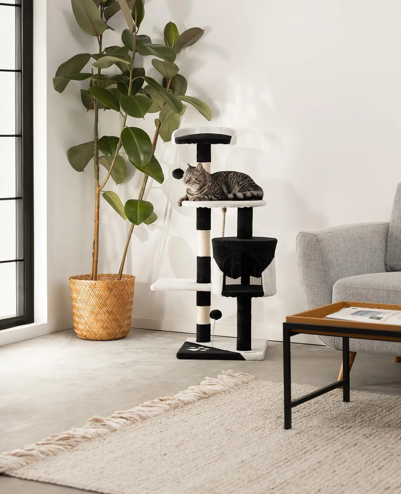 lionto Tiragraffi con Grotta e Colonne, 4 Livelli, 112 cm, Nero/Bianco - immagine 2