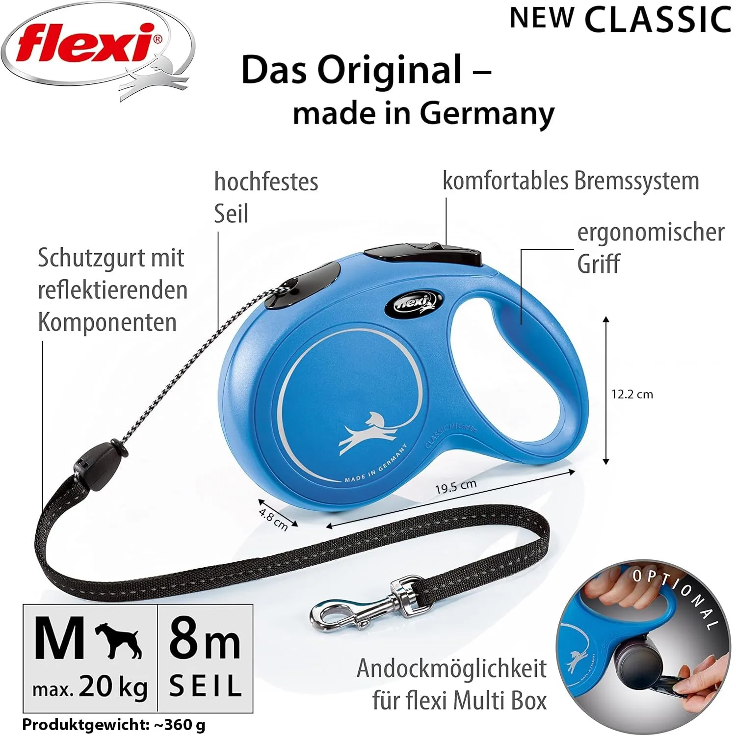 Flexi Classic Guinzaglio M, 8 m, Corda, Blu - immagine 3