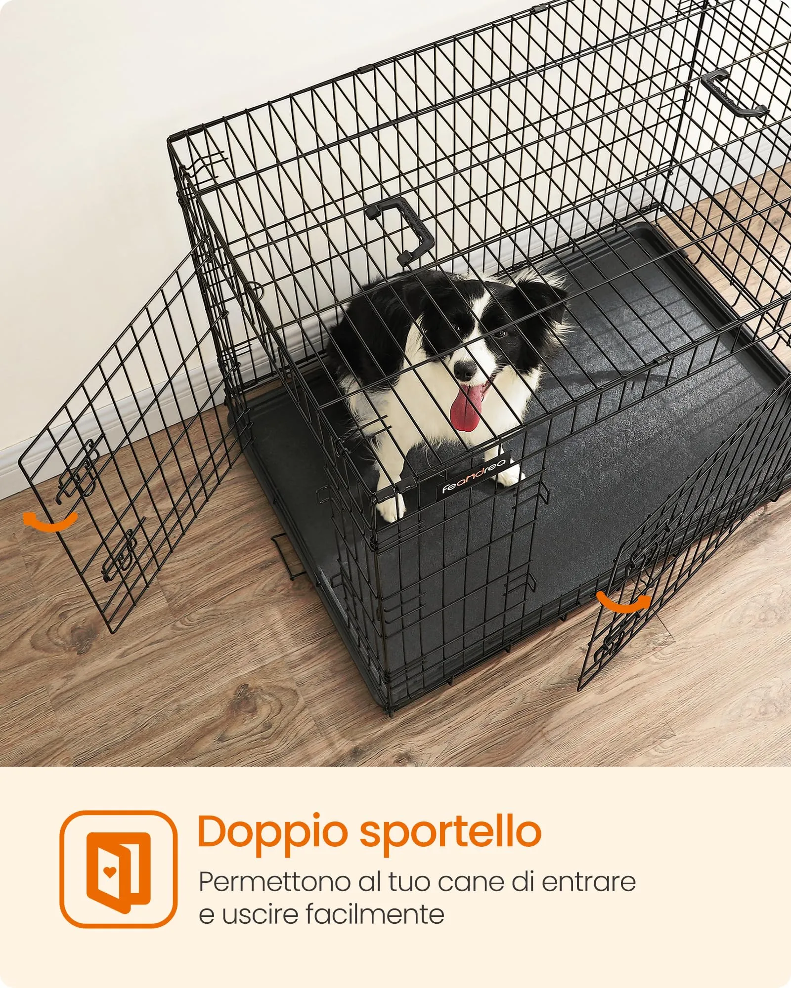 Feandrea Gabbia per Cani Pieghevole con 2 Porte e Vassoio Rimovibile, 107 x 70 x 77,5 cm, XL, Nero PPD42H - immagine 3